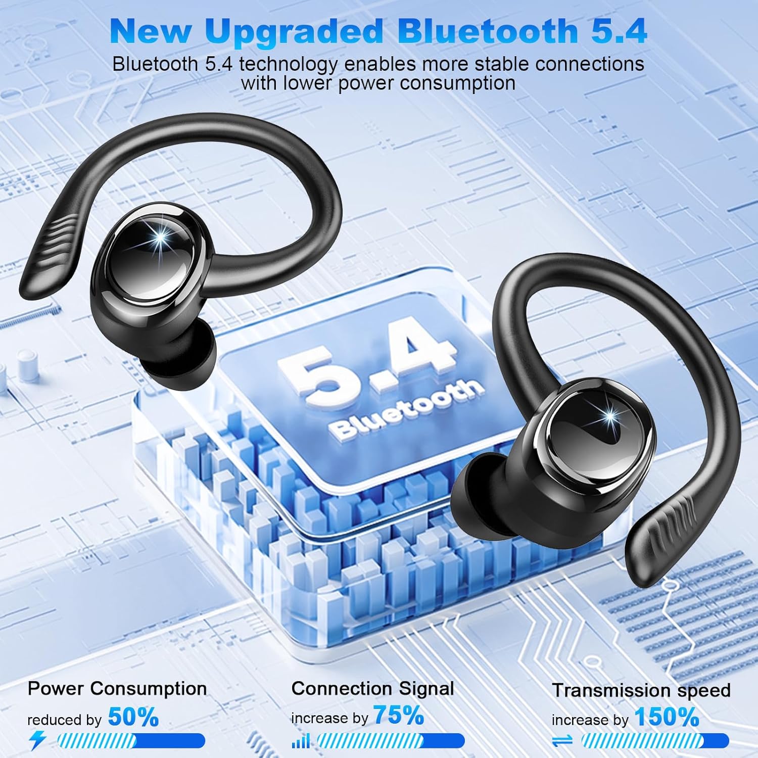 Wireless Earbuds Sport, 2026 Bluetooth 5.4 Headphones, Deep Bass Hi-Fi Stereo Ea...