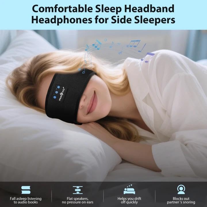 MUSICOZY Sleep Headphones for Side Sleepers, Ultra-Soft Bluetooth Headband Headp...