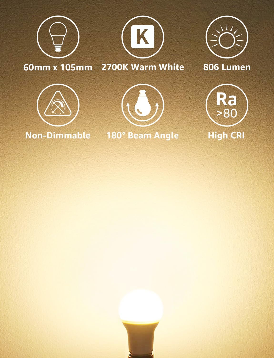Lepro Bayonet Light Bulb, 60W Equivalent, Warm White 2700K, 8.5W 806lm B22 LED B...
