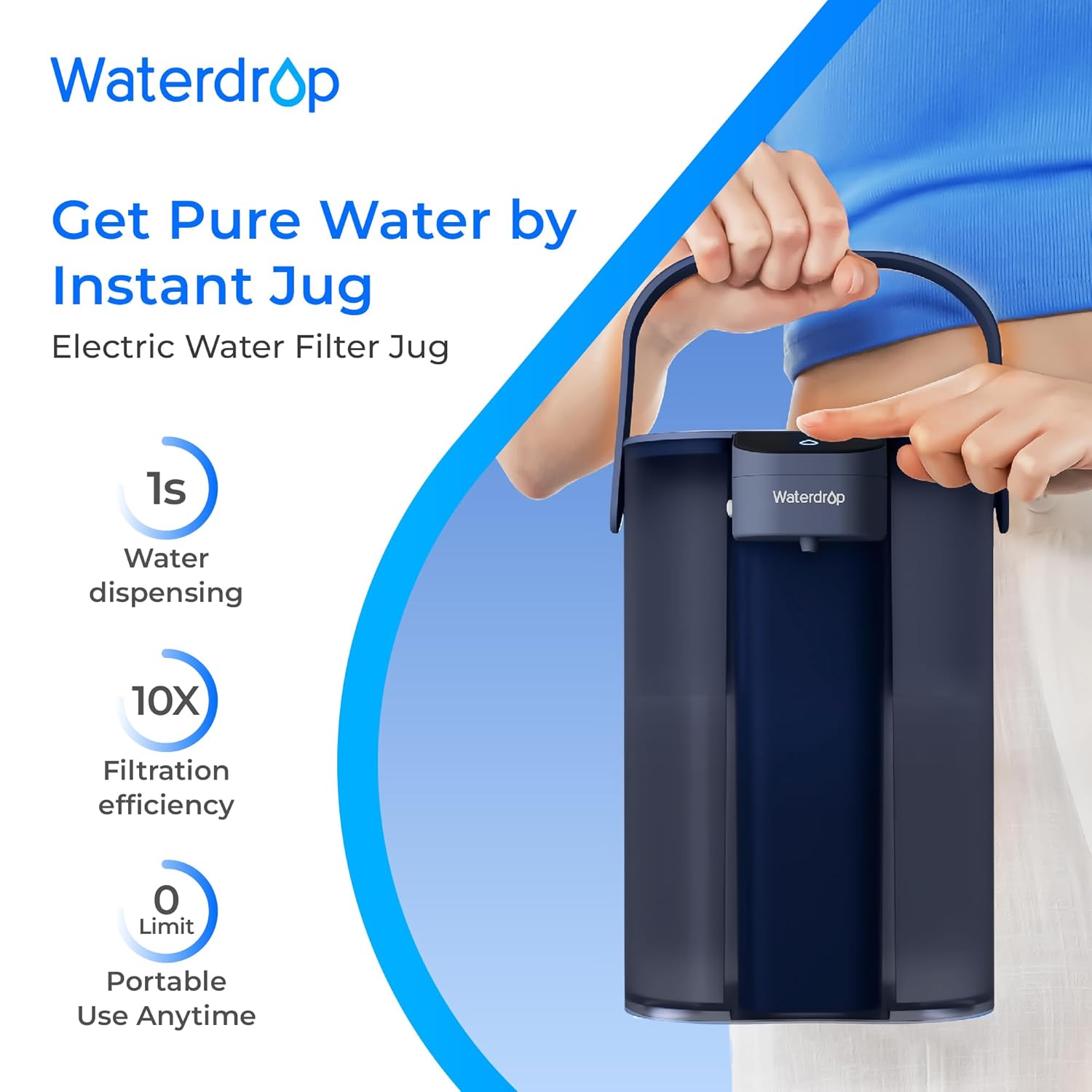 Waterdrop Instant Electric Water Filter Jug with a 3-Months Filter, 3.5L Counter...