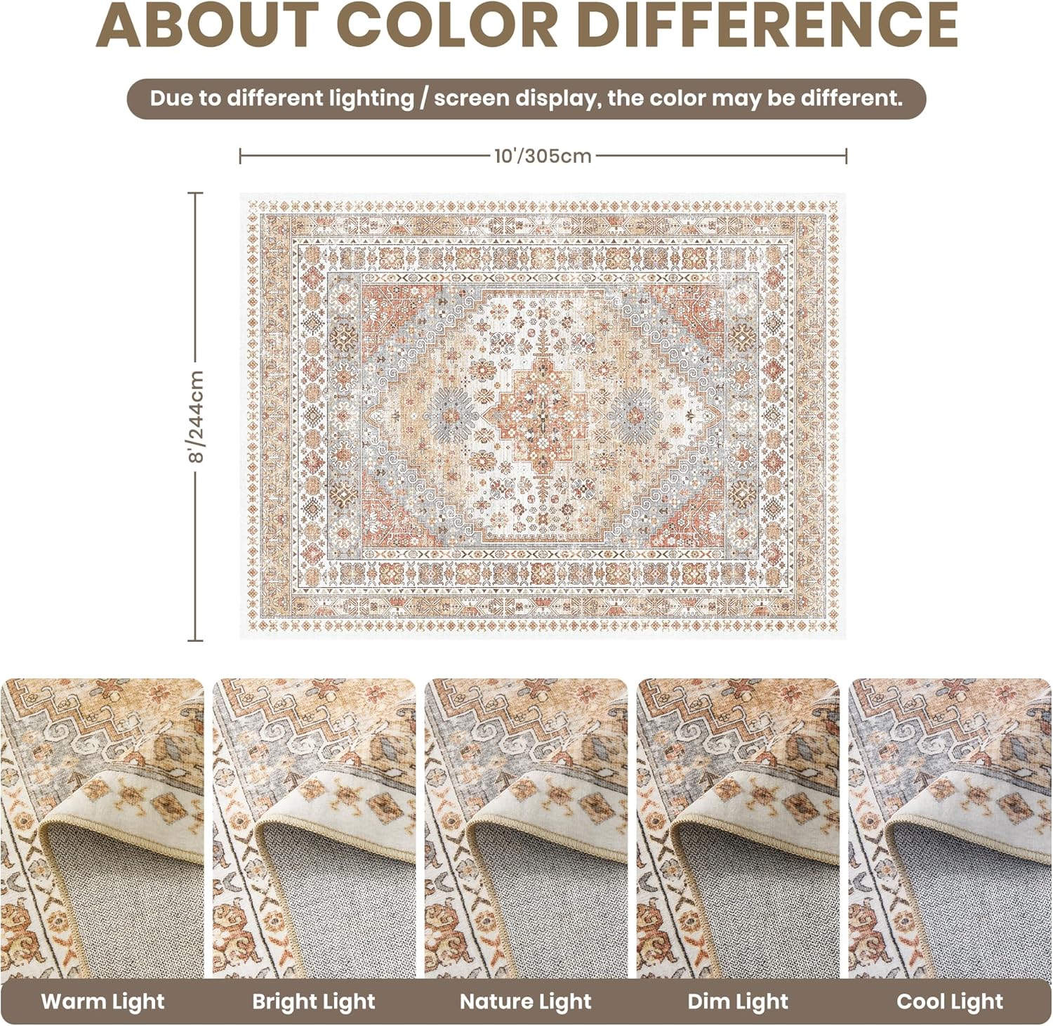 zesthome 8x10 Area Rugs for Living Room,Non-Slip Backing Washable Rugs,Vintage L...