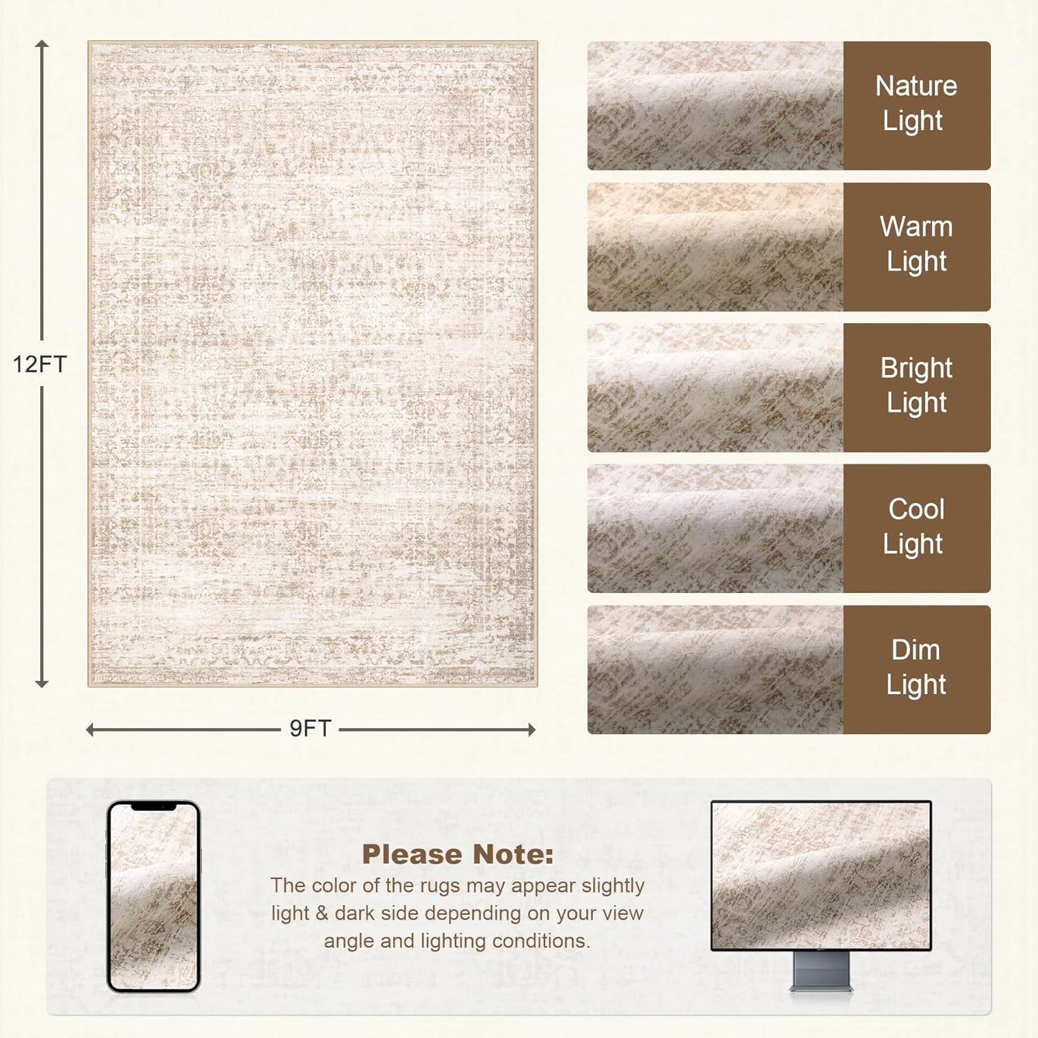 Washable Area Rugs, Unique Living Room Rug for Vintage Boho Style, High-Quality...