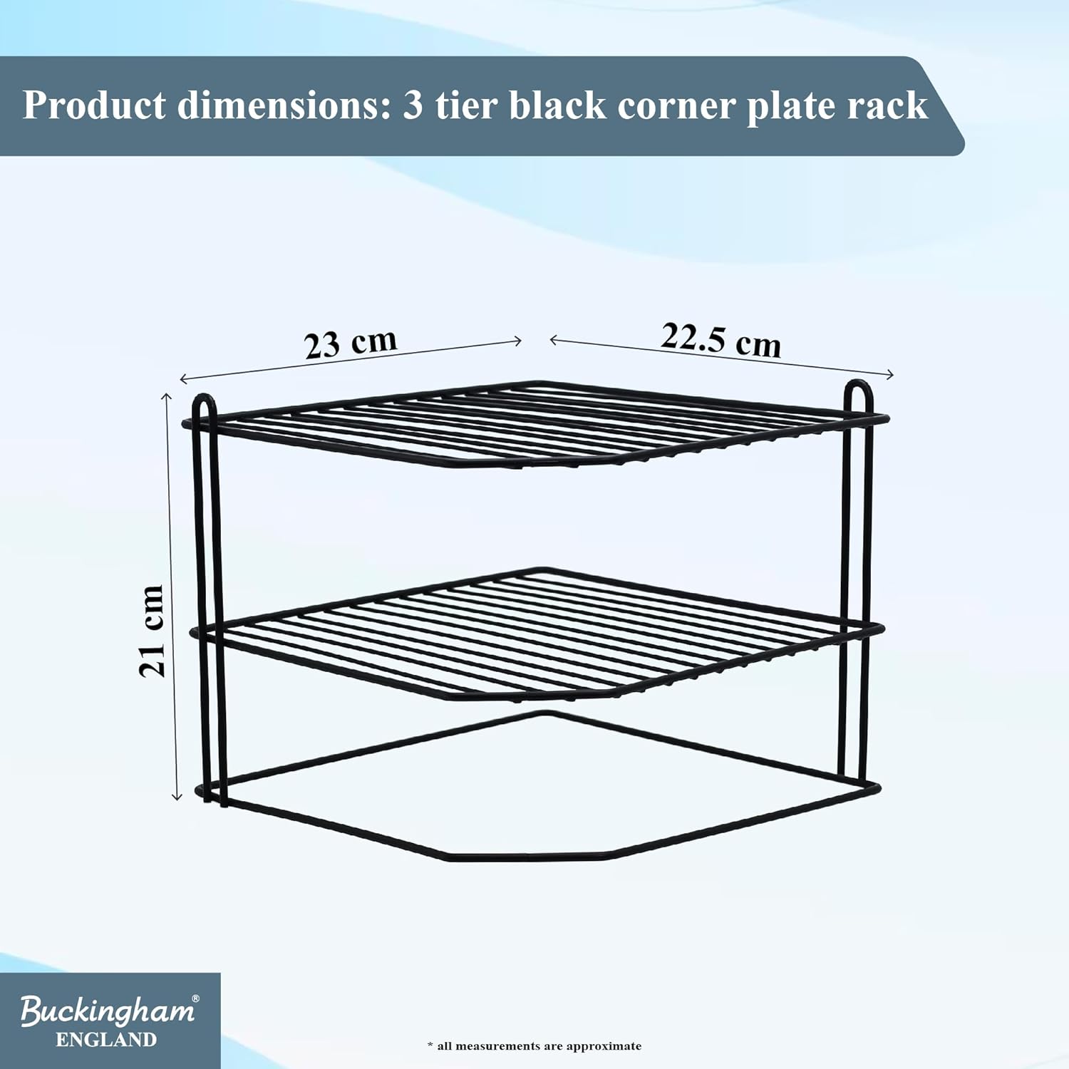 Buckingham 3 Tier Black Corner Plate Rack Kitchen Cupboard Tidy Storage Organise...