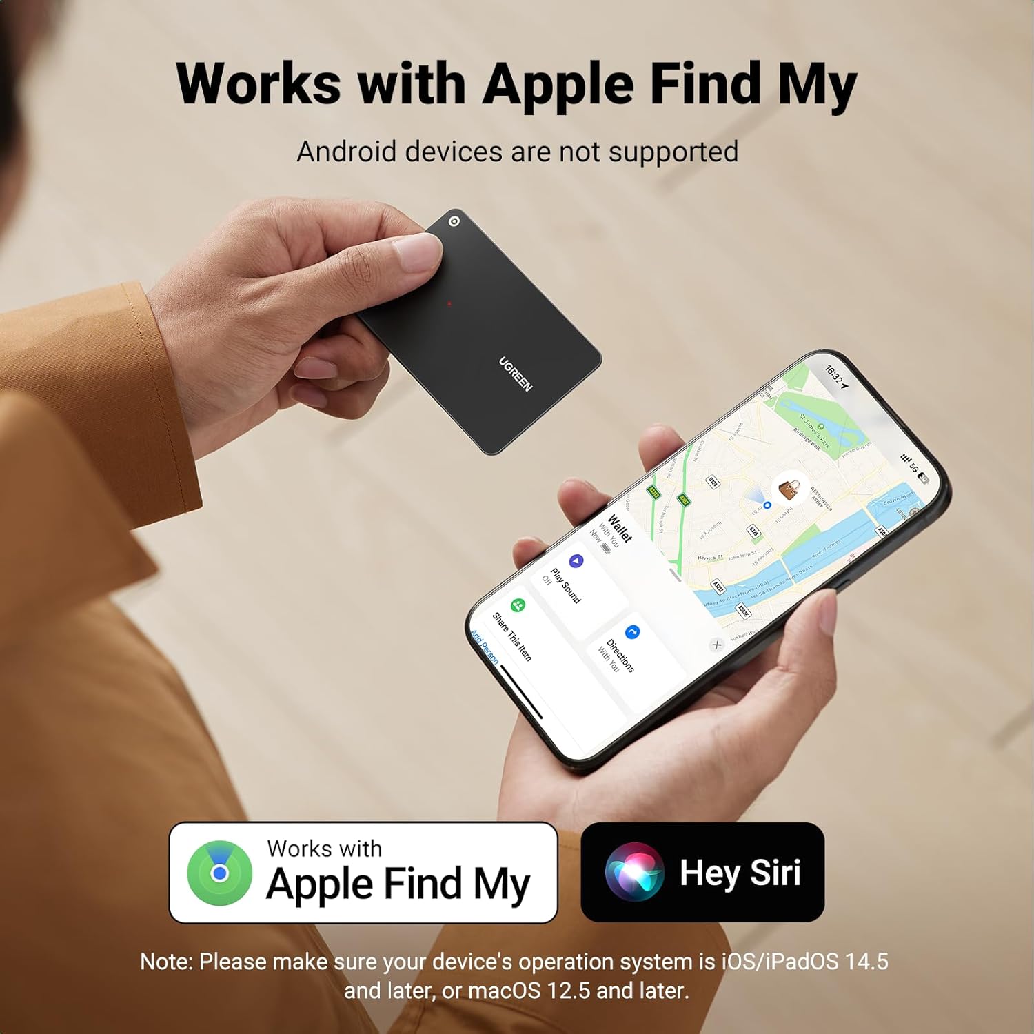 UGREEN FineTrack Slim Wallet Tracker Compatible with Apple Find My (iOS only), 1...