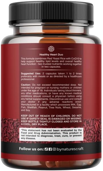 Natures Craft Red Yeast Rice with CoQ10 Supplement - Advanced Healthy Heart & He...
