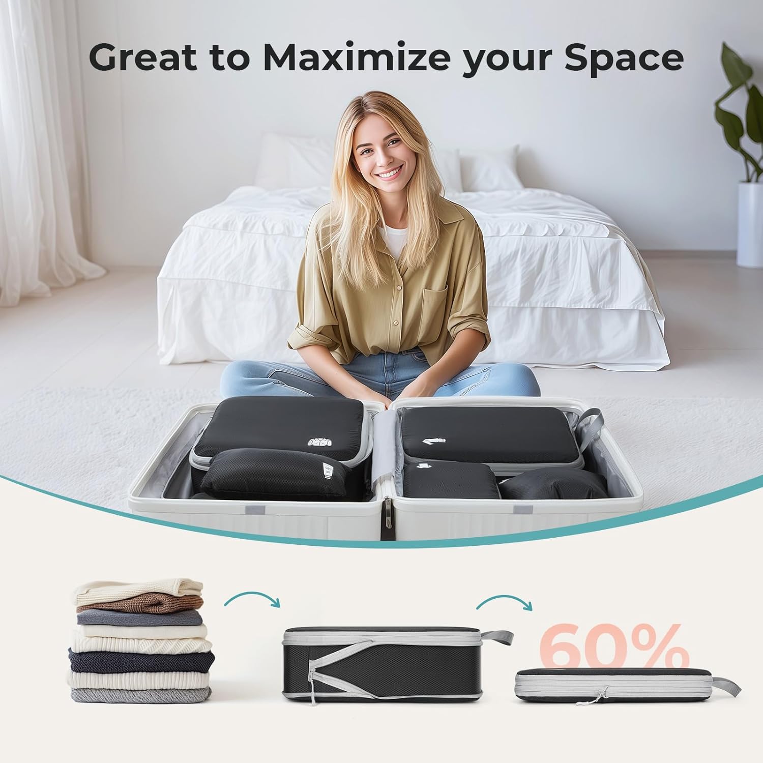 Samfolk Compression Packing Cubes for Suitcases Packing Cubes Compression Set Wa...