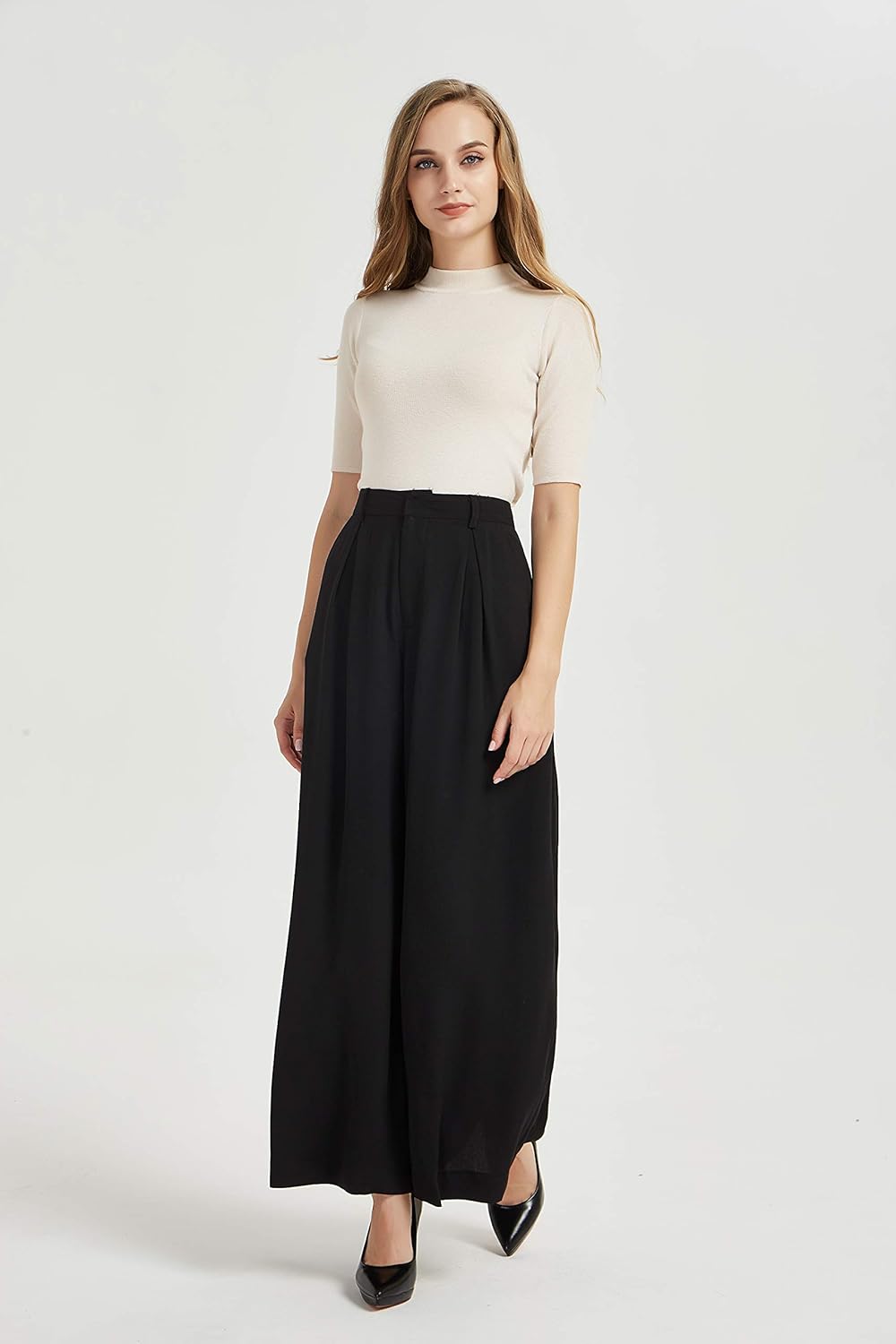 Tronjori Women High Waist Casual Wide Leg Long Palazzo Pants Trousers Regular Si...