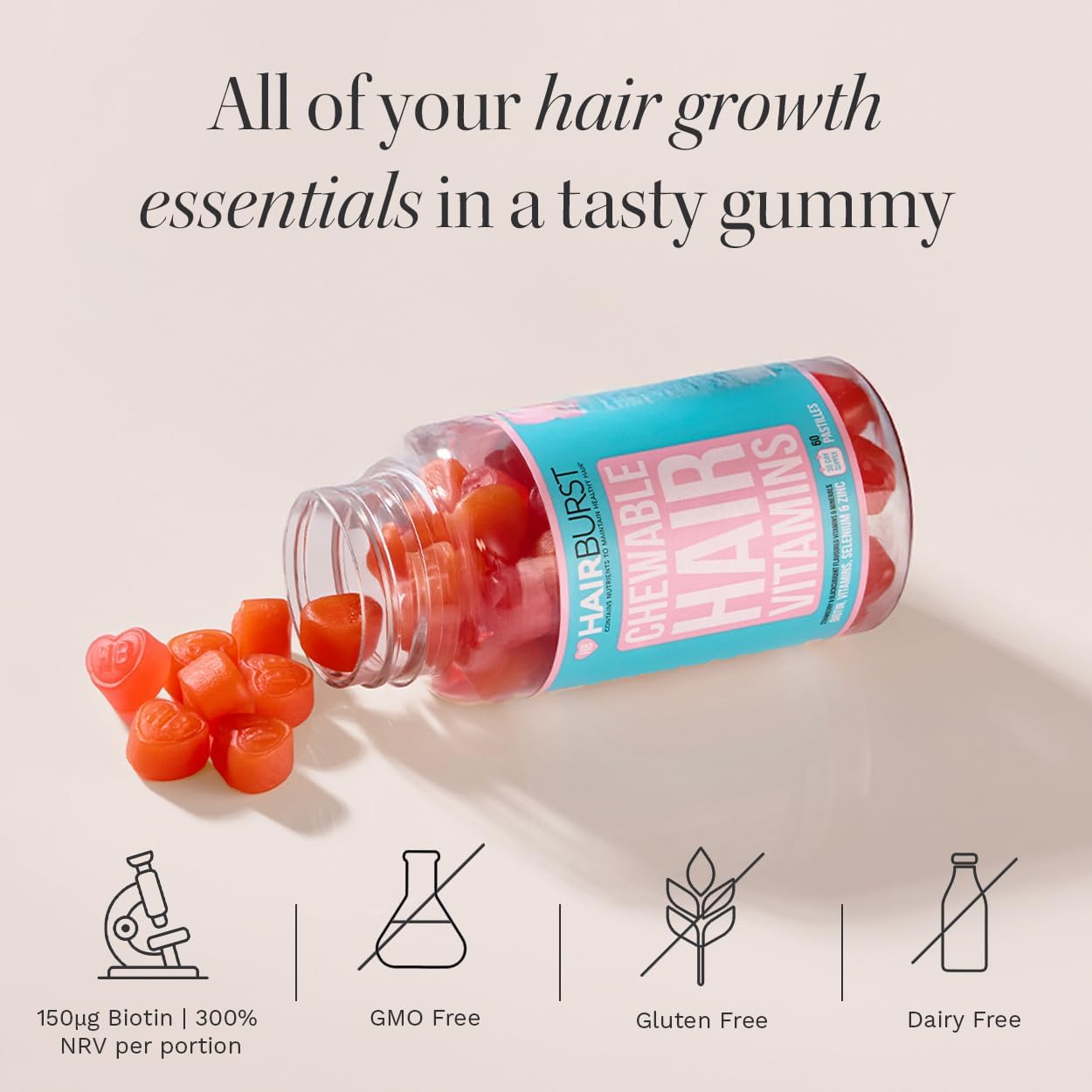 HAIR BURST Biotin Gummies for Hair Growth — Hair, Skin & Nails Vitamin Supplemen...