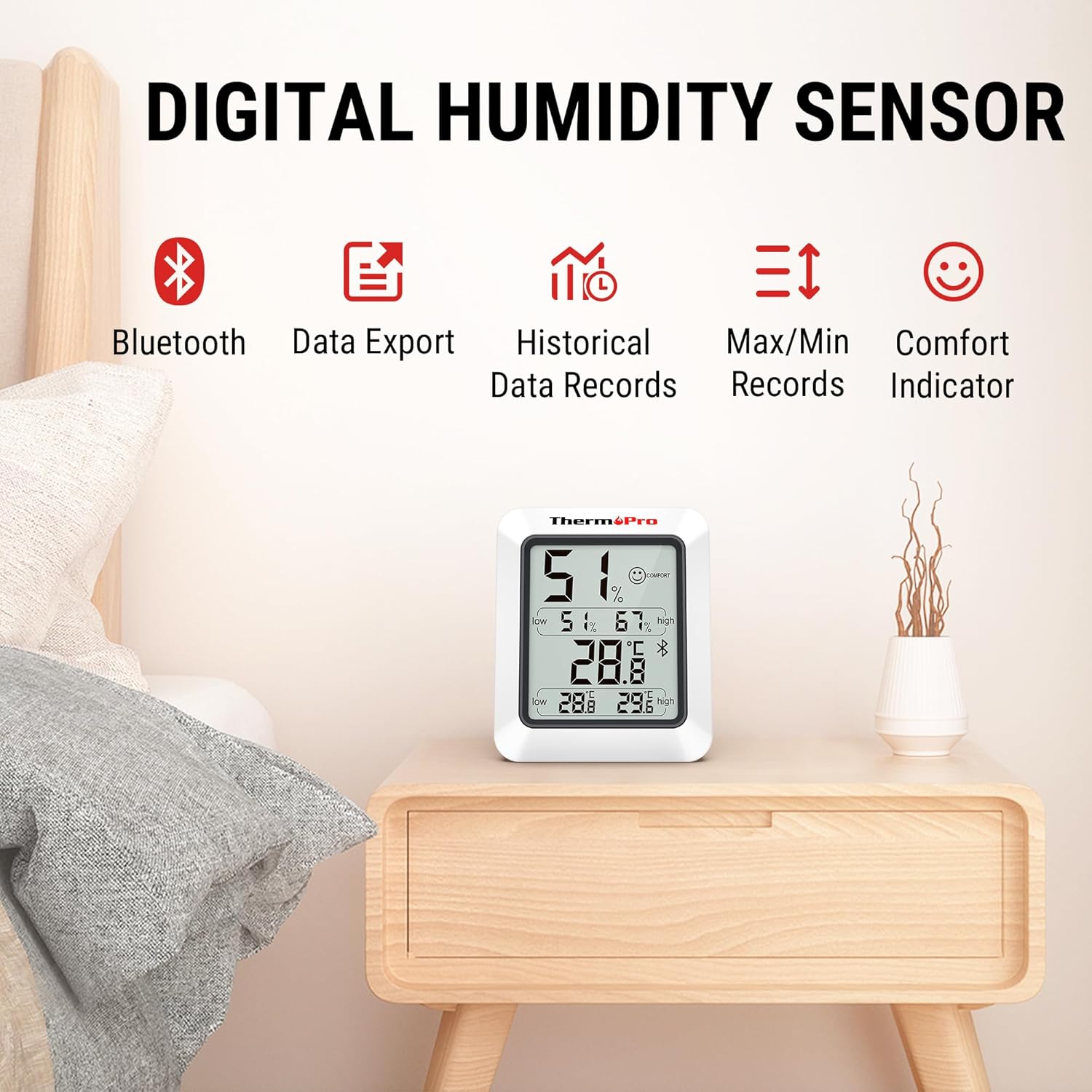 ThermoPro TempPro TP350 Bluetooth Room Thermometer, Indoor Hygrometer with Alert...