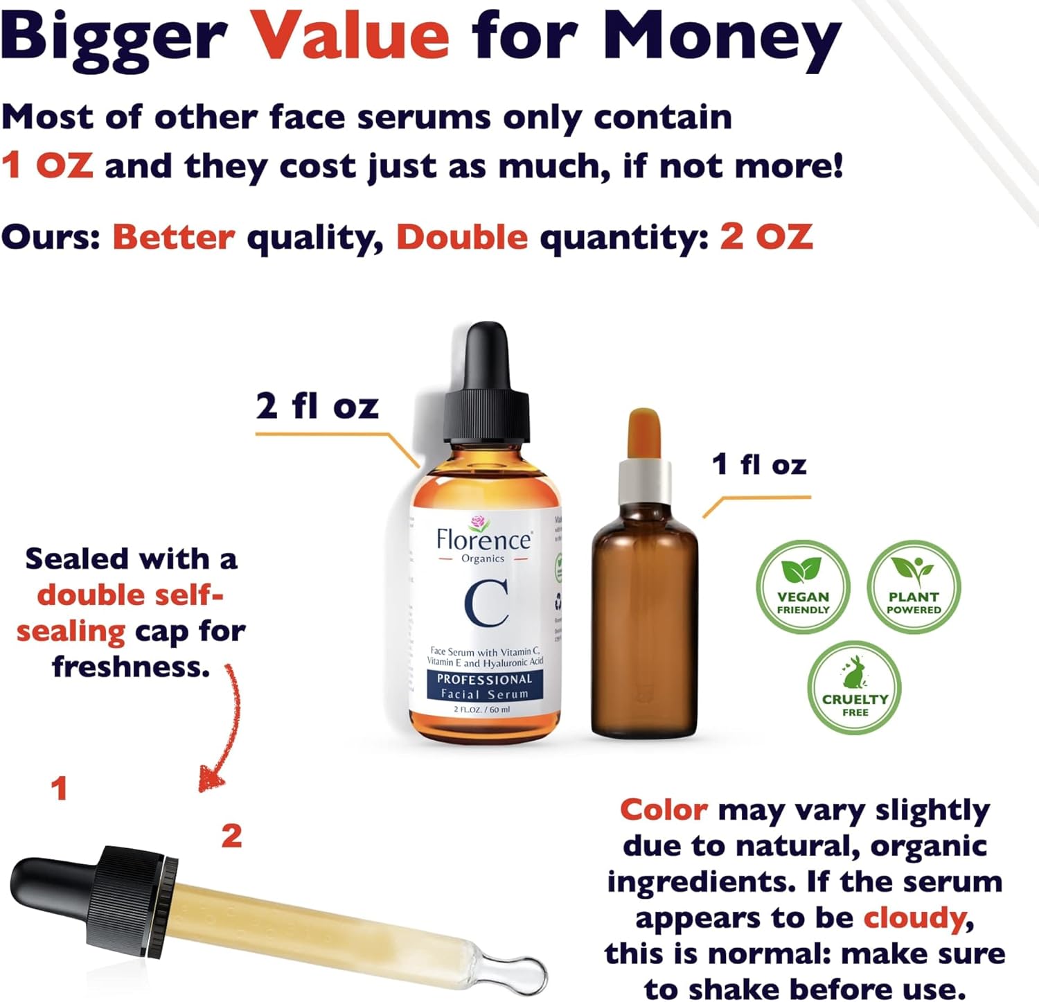 Big 2.11oz. Organic Vitamin C Serum for Face. Anti-Dark Spots, Wrinkles Skin Rep...