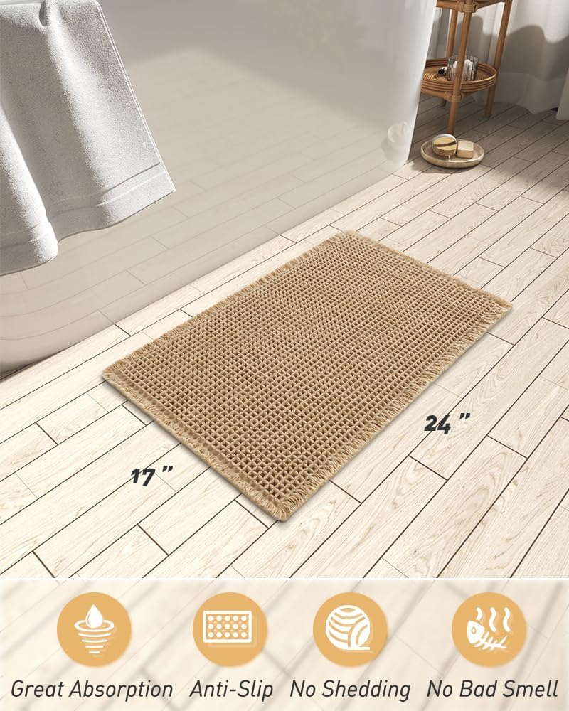 AMOAMI Upgraded Waffle Bath Mat, Super Absorbent Non Slip Bath Mats for Bathroom...