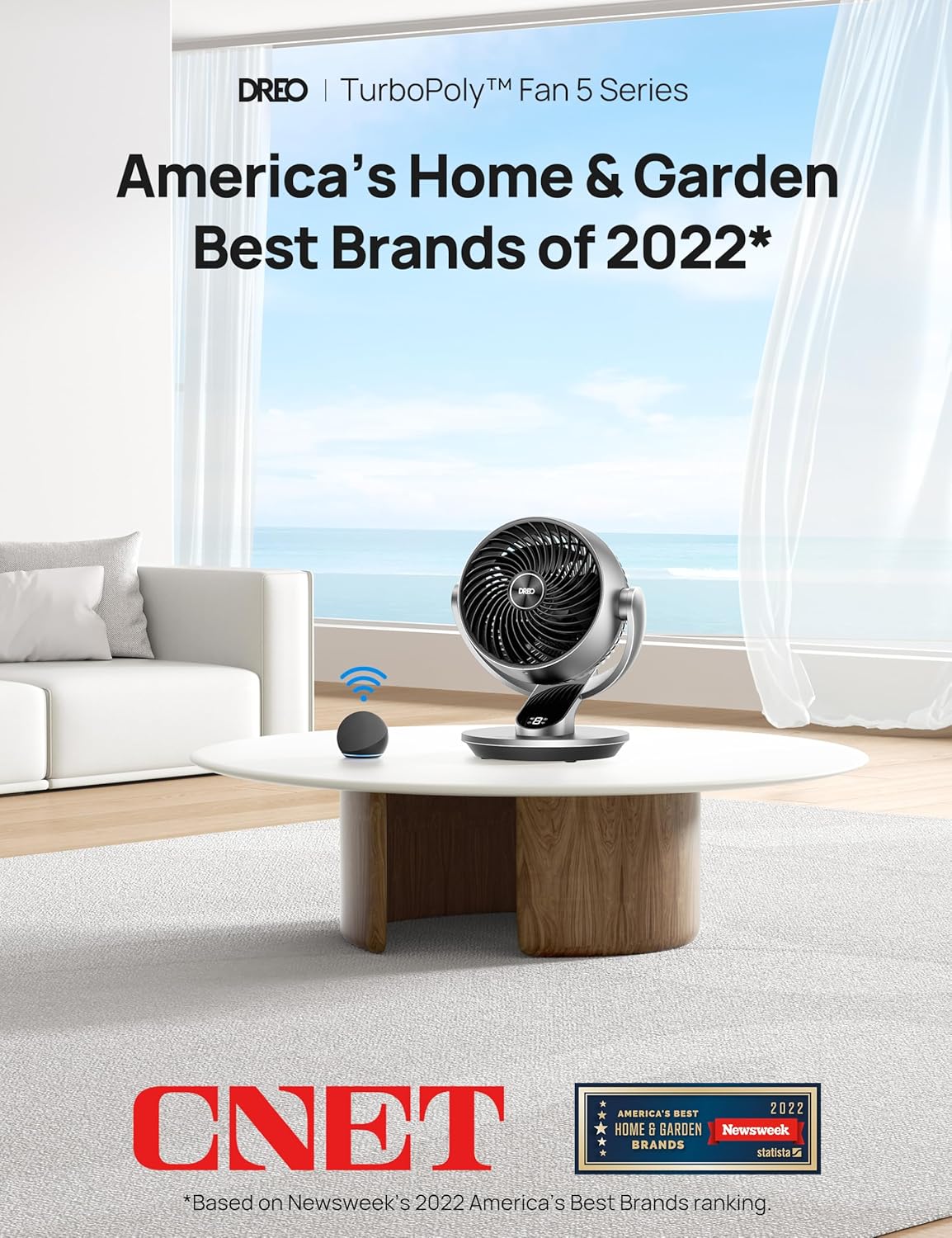 DREO Smart Table Fan for Bedroom, 28dB Silent Air Circulator Fan with Remote, 7...