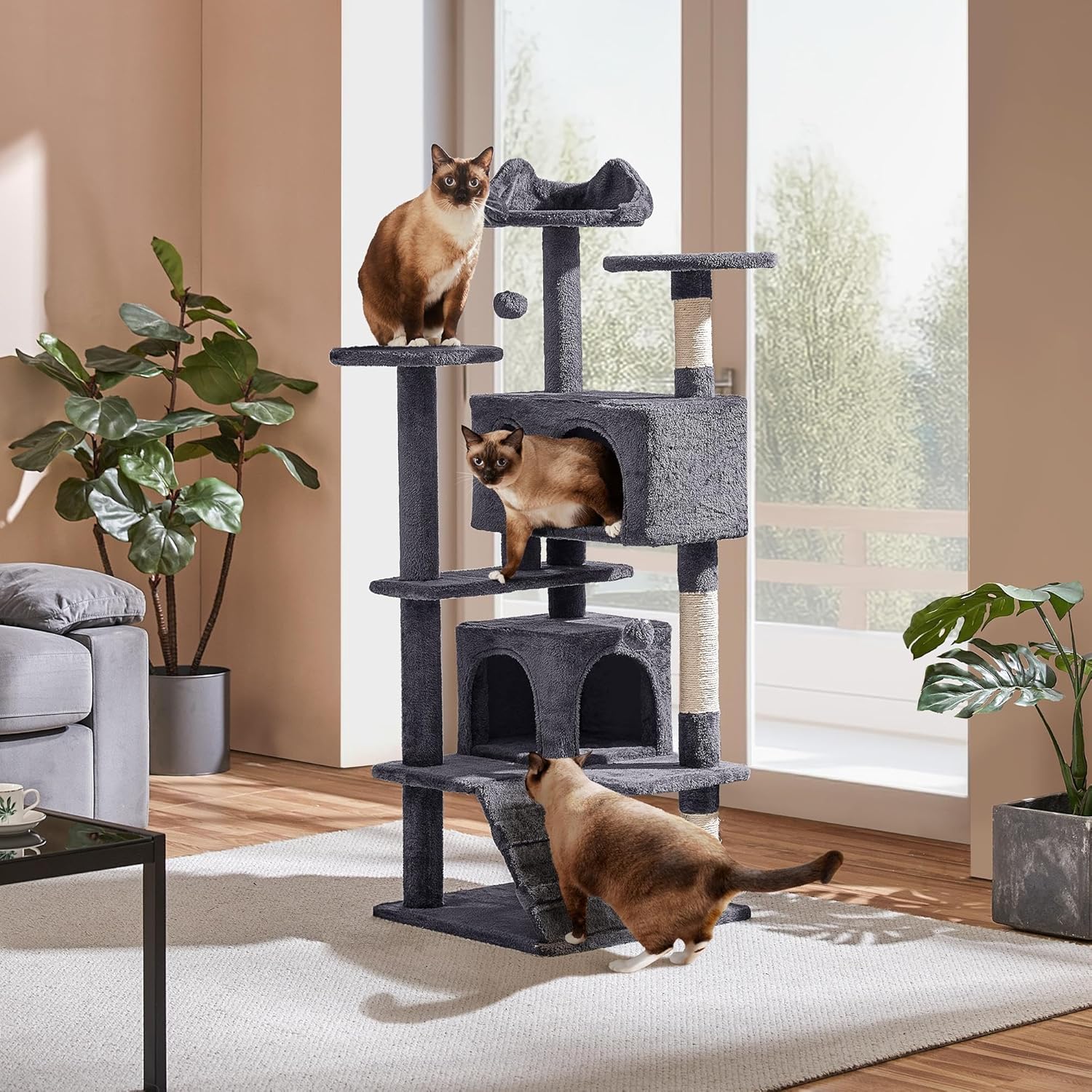 Yaheetech 138.5cm Cat Tree Tower Scratching Posts Multilevel Cat Climbing House...