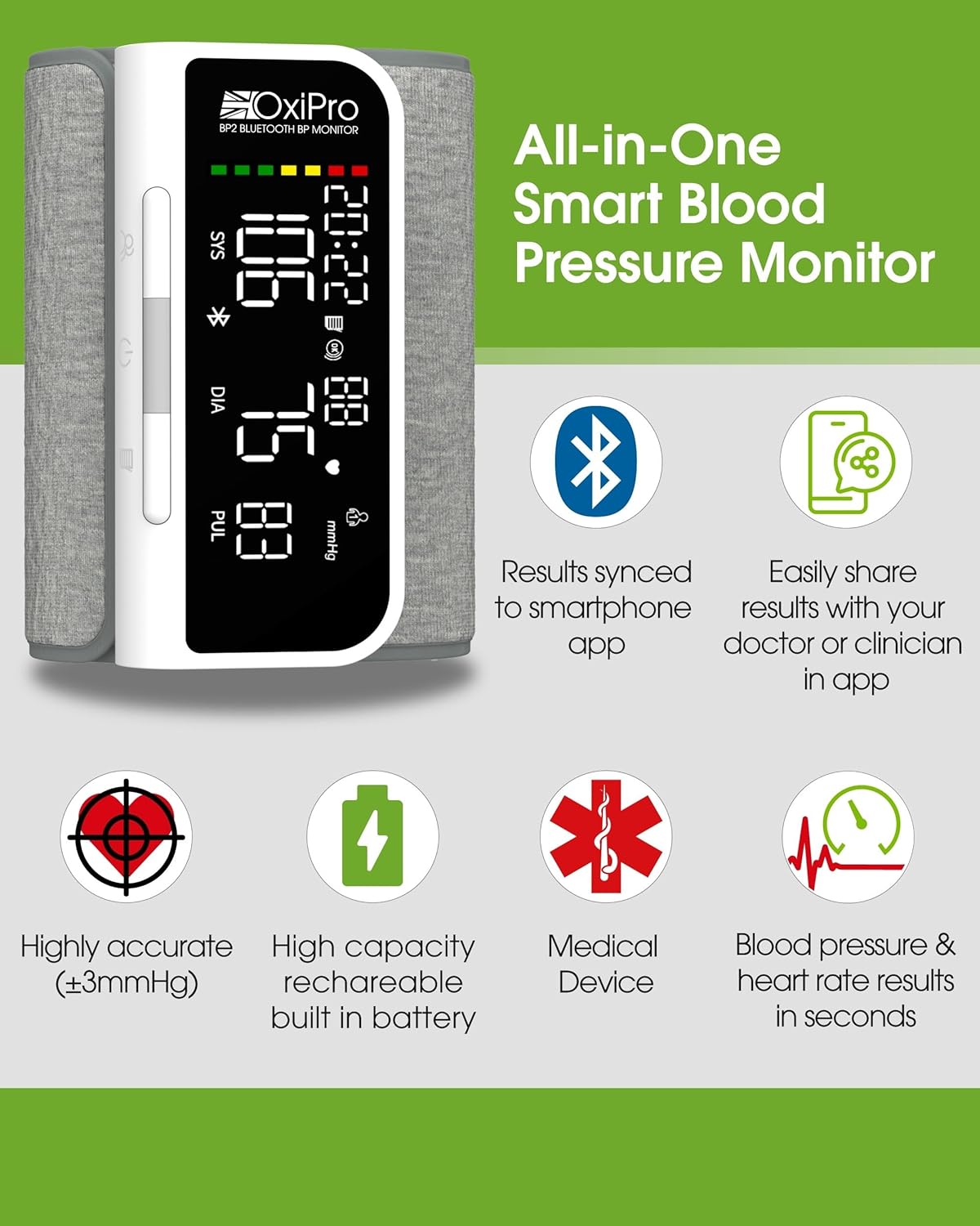 OxiPro BP2 Smart Blood Pressure Monitors with App - Health & Pharma Awards Winne...