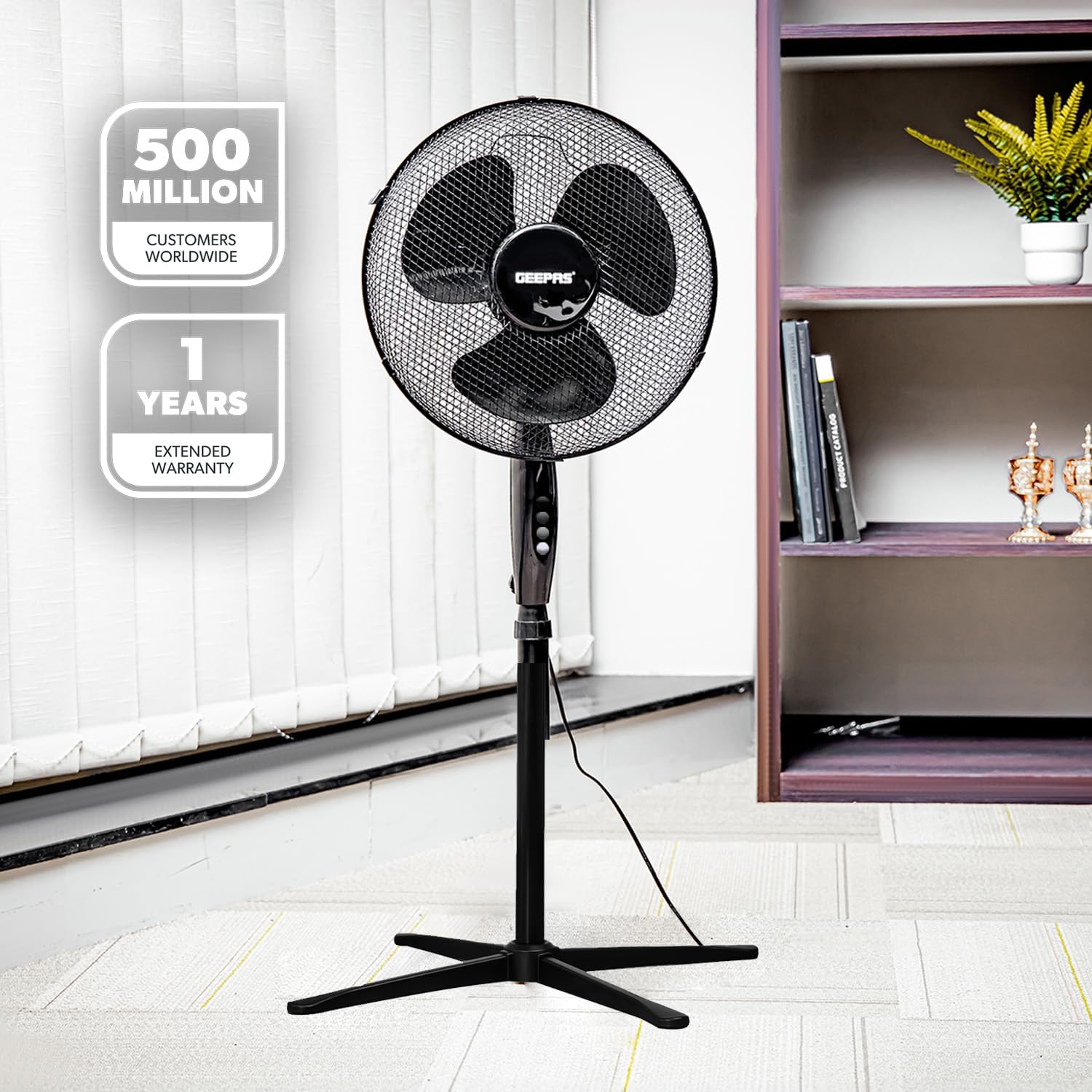 16” Pedestal Free Standing Cooling Fan | 3 Speed 3 Blades Wide Angled Oscillatio...