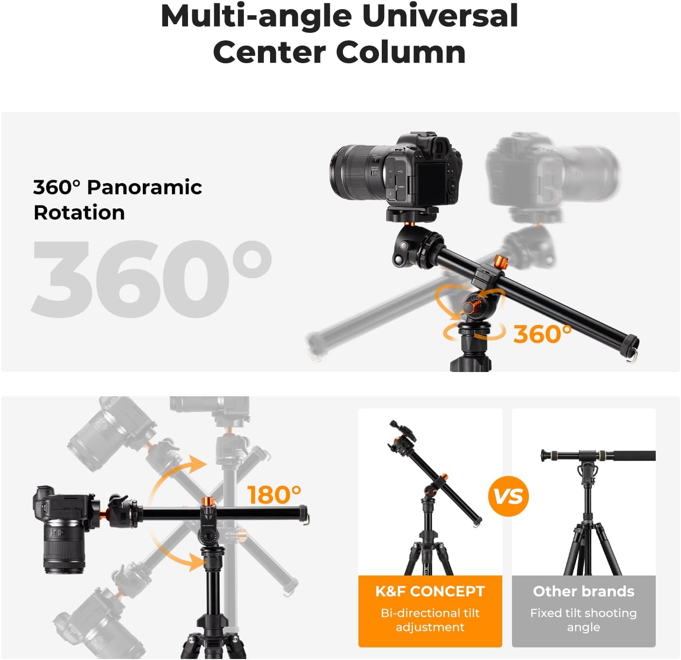 K&F Concept 76 inch Camera Tripod with Rotatable Multi-Angle Center Column,Light...