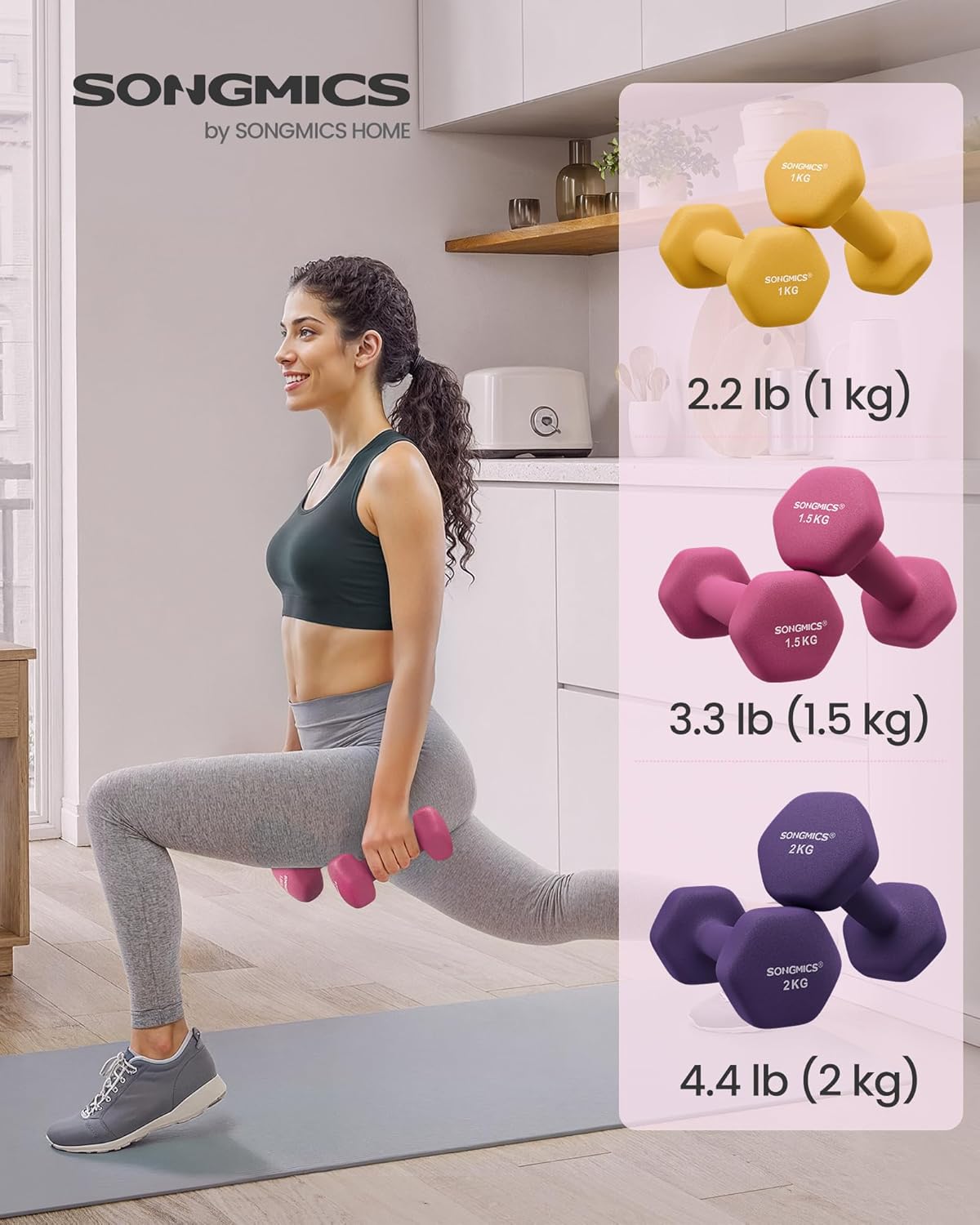 SONGMICS Weight Lifting Dumbbell Kit with Storage Stand, for Fitness, Vinyl Coat...
