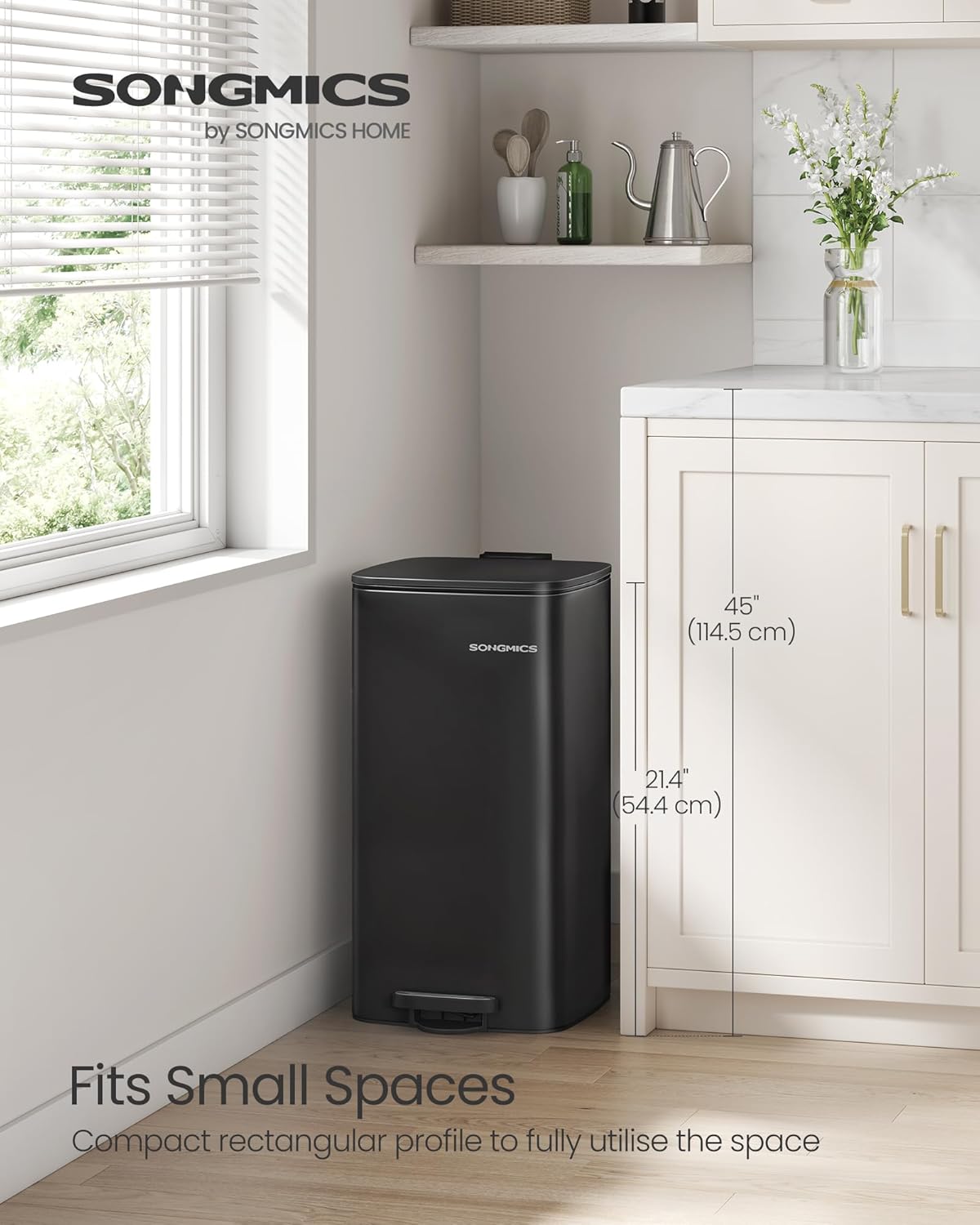 SONGMICS Kitchen Bin, 8-Gallon (30 L) Trash Bin, Steel Pedal Bin, with Inner Buc...
