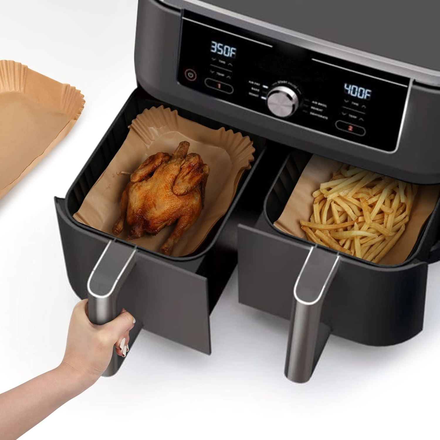 120Pcs Air Fryer Liners for Ninja Dual, Stone TH Disposable Airfryer Parchment P...