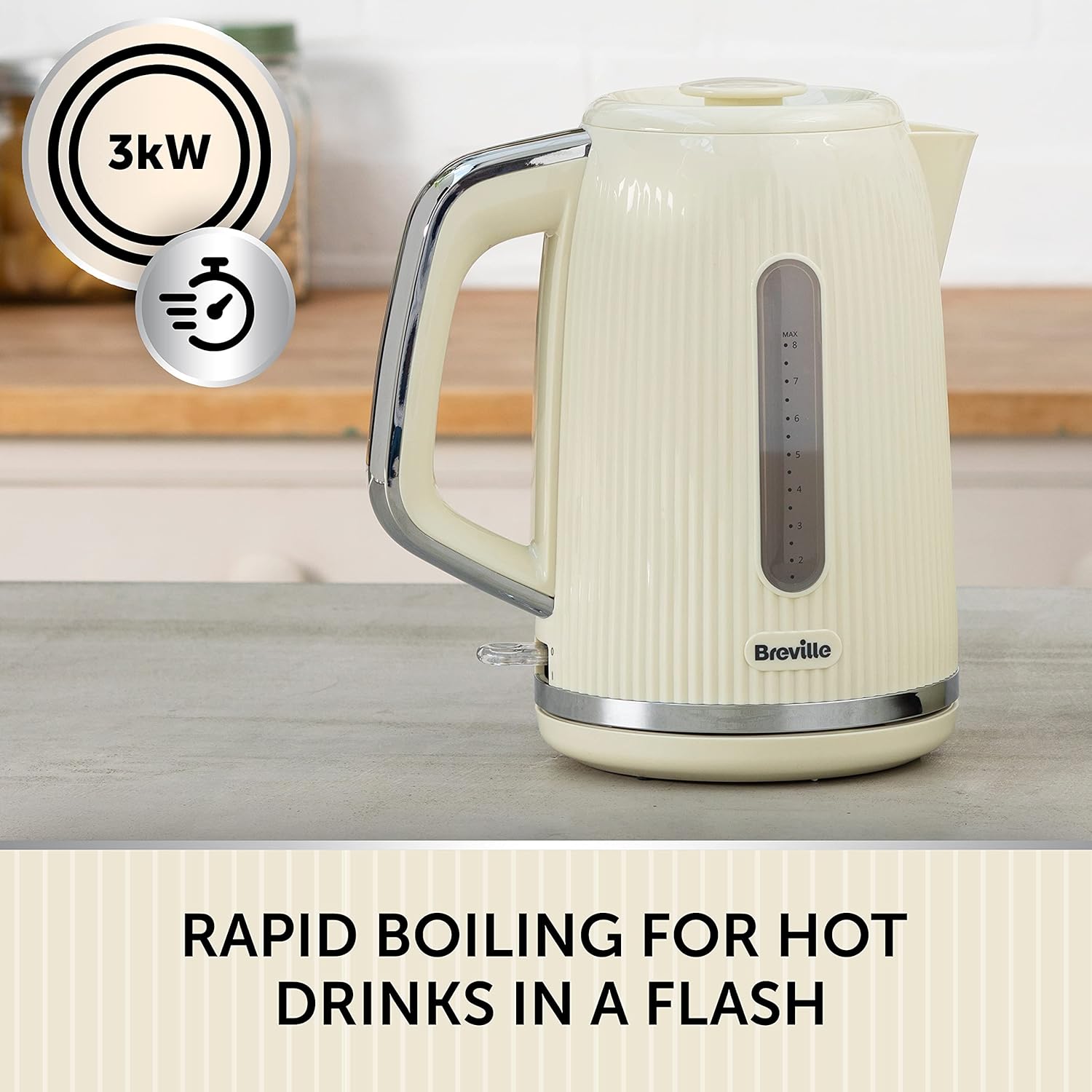 Breville Bold Vanilla Cream Electric Kettle | 1.7L | 3kW Fast Boil | Cream & Sil...