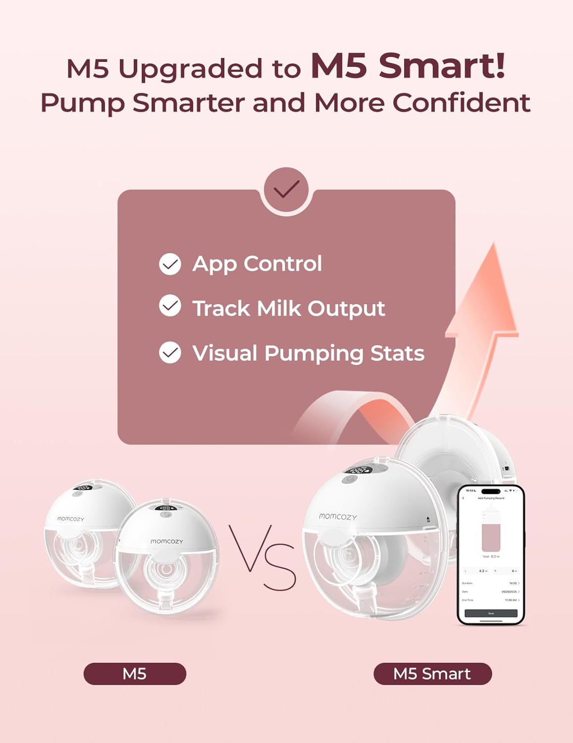 Momcozy M5 Smart Breast Pump, APP Controlled Wearable Hands‑Free Electric Pump,...