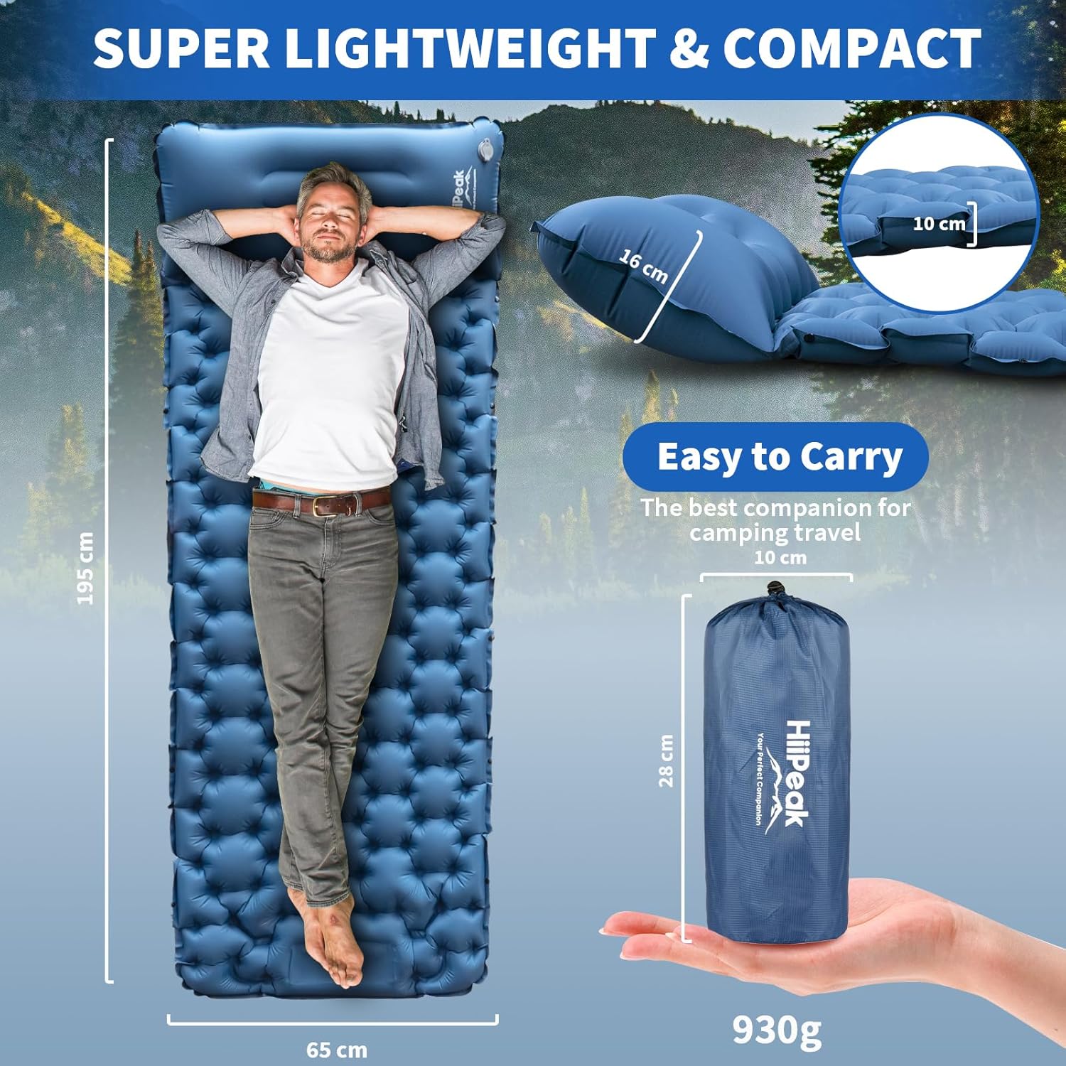 HiiPeak Sleeping Pad - Ultralight Inflatable Sleeping Mat with Built-in Foot Pum...