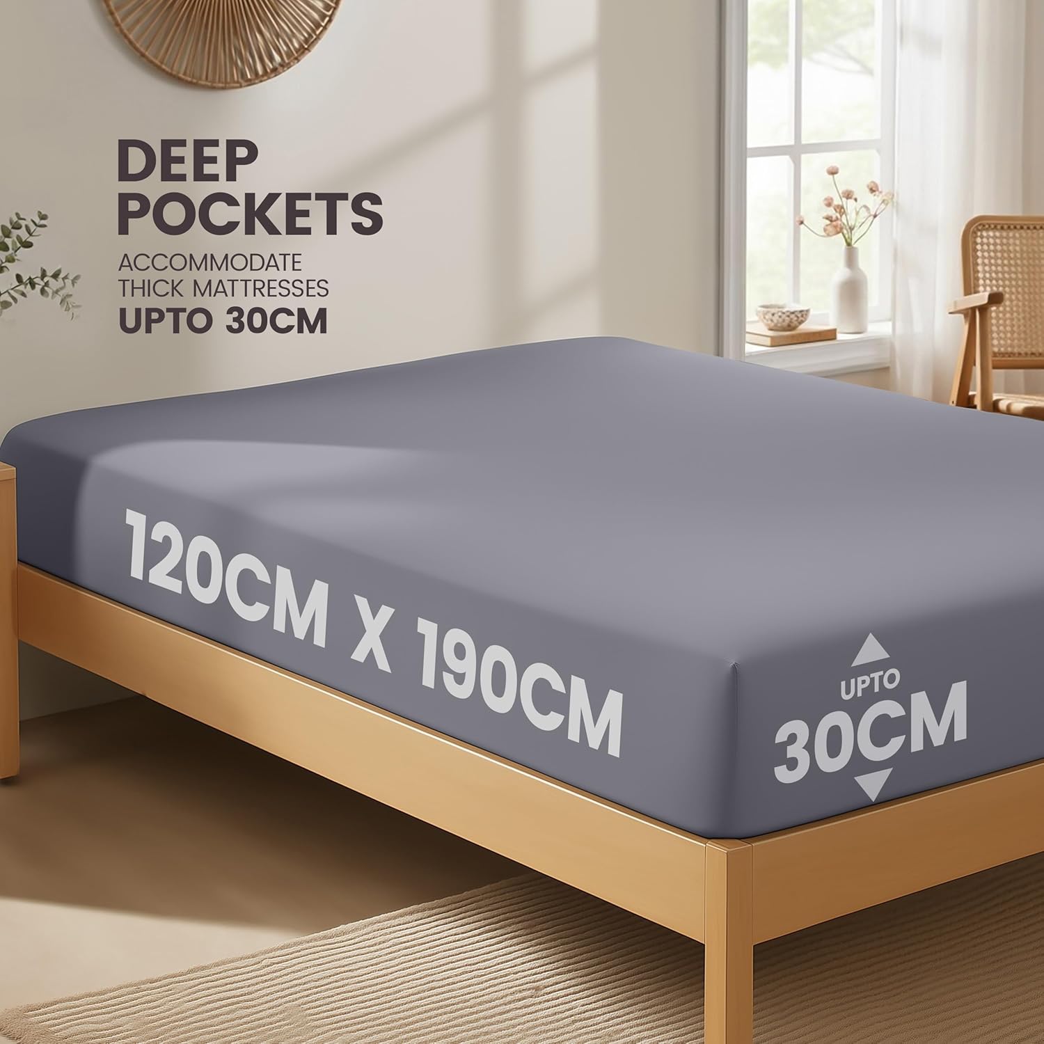 Utopia Bedding Fitted Sheet Small Double / 4ft, Grey - Deep Pocket 12 inch (30 c...