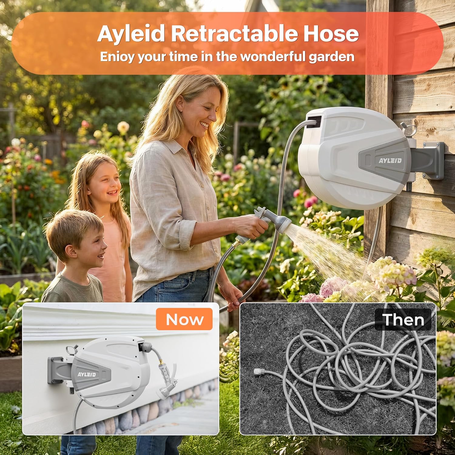 Ayleid Retractable Garden Hose Reel,1/2 in x 100 ft Wall Mounted Hose Reel, with...