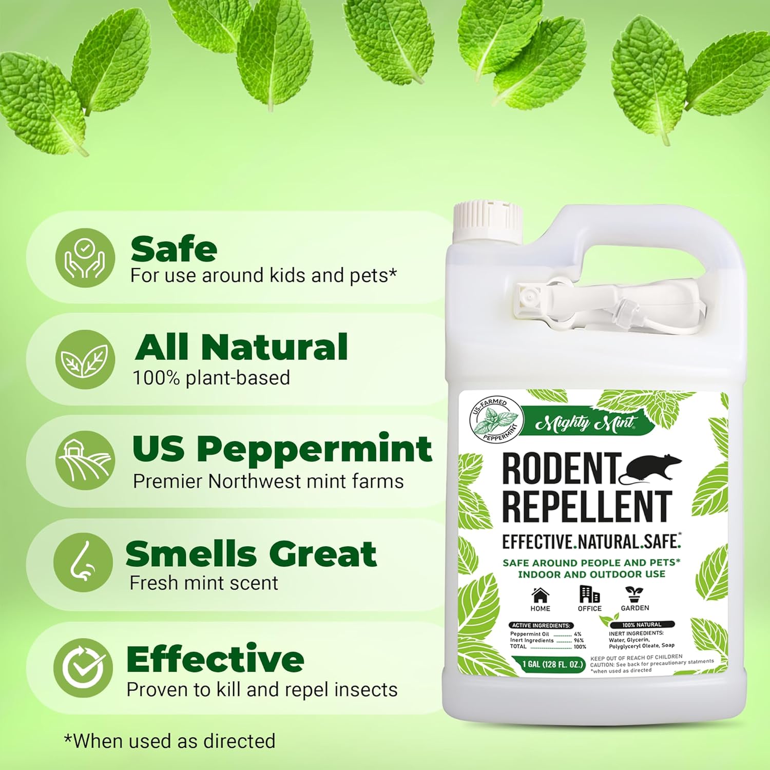 Mighty Mint Peppermint Oil Rodent Repellent Spray with Microfiber Cloth – Natura...