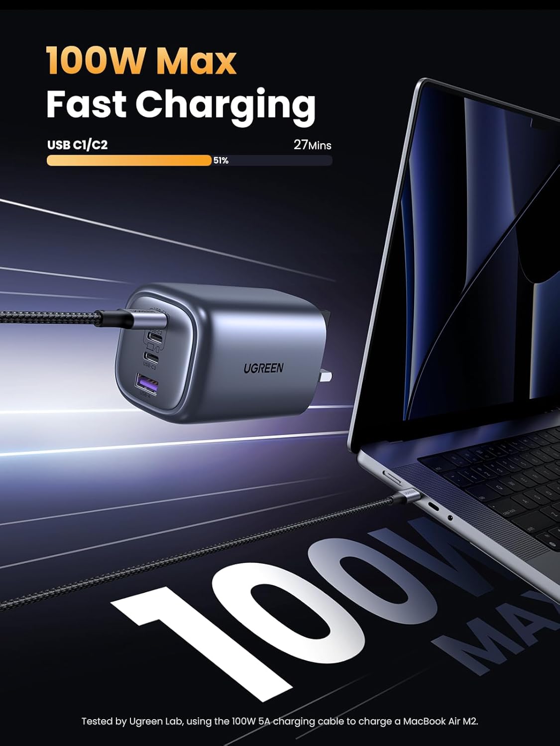 UGREEN USB C Charger 100W Fast Charger Plug Nexode 4-Port GaN Laptop Charger Com...