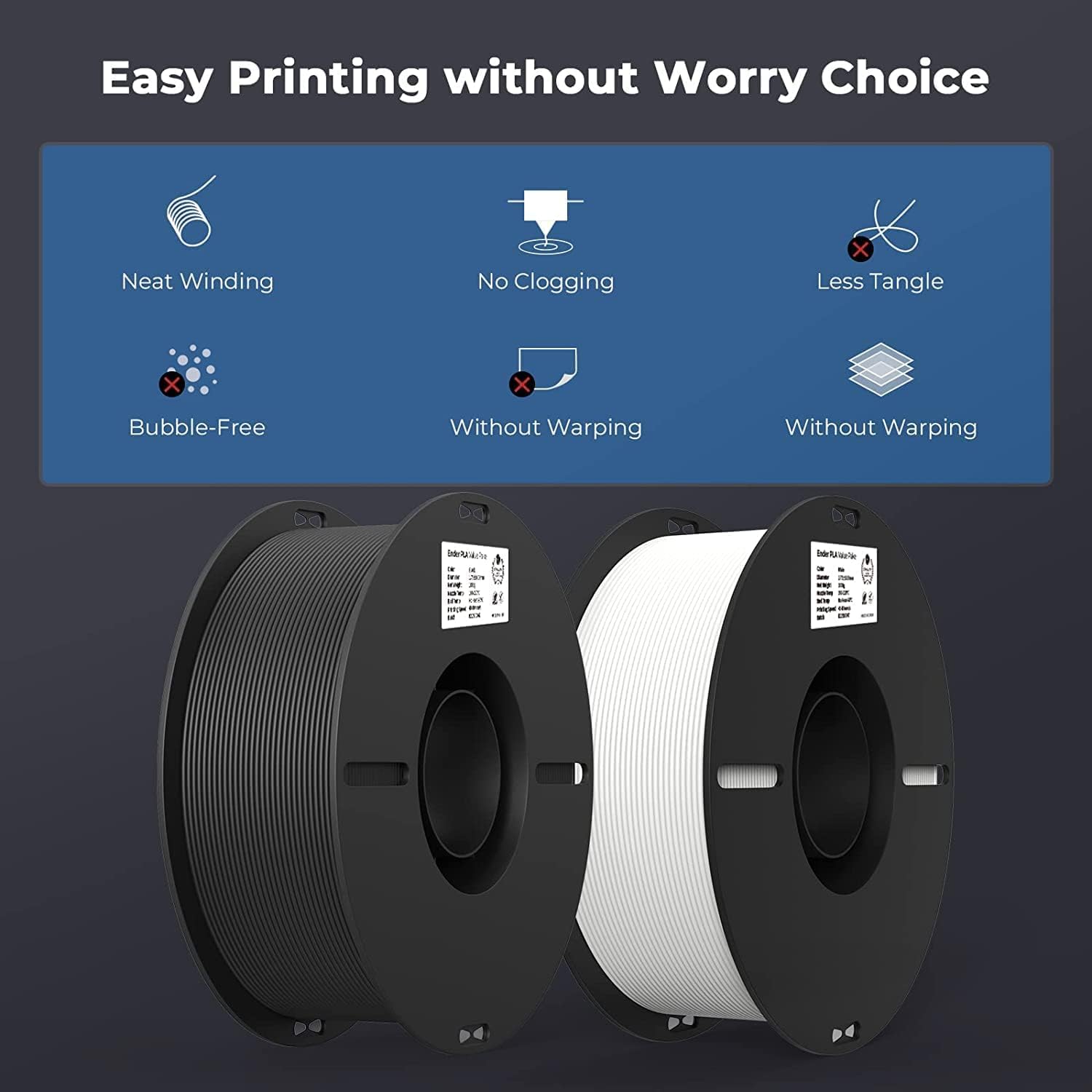 Creality Ender PLA Filament 1.75mm 3D Printer Filament, 2kg Cardboard Spool (4.4...