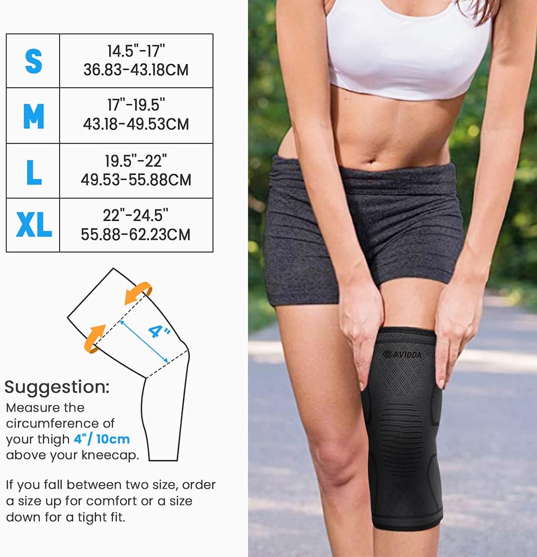 AVIDDA Knee Support Brace 2 Pack - Compression Knee Sleeves for Arthritis, Joint...