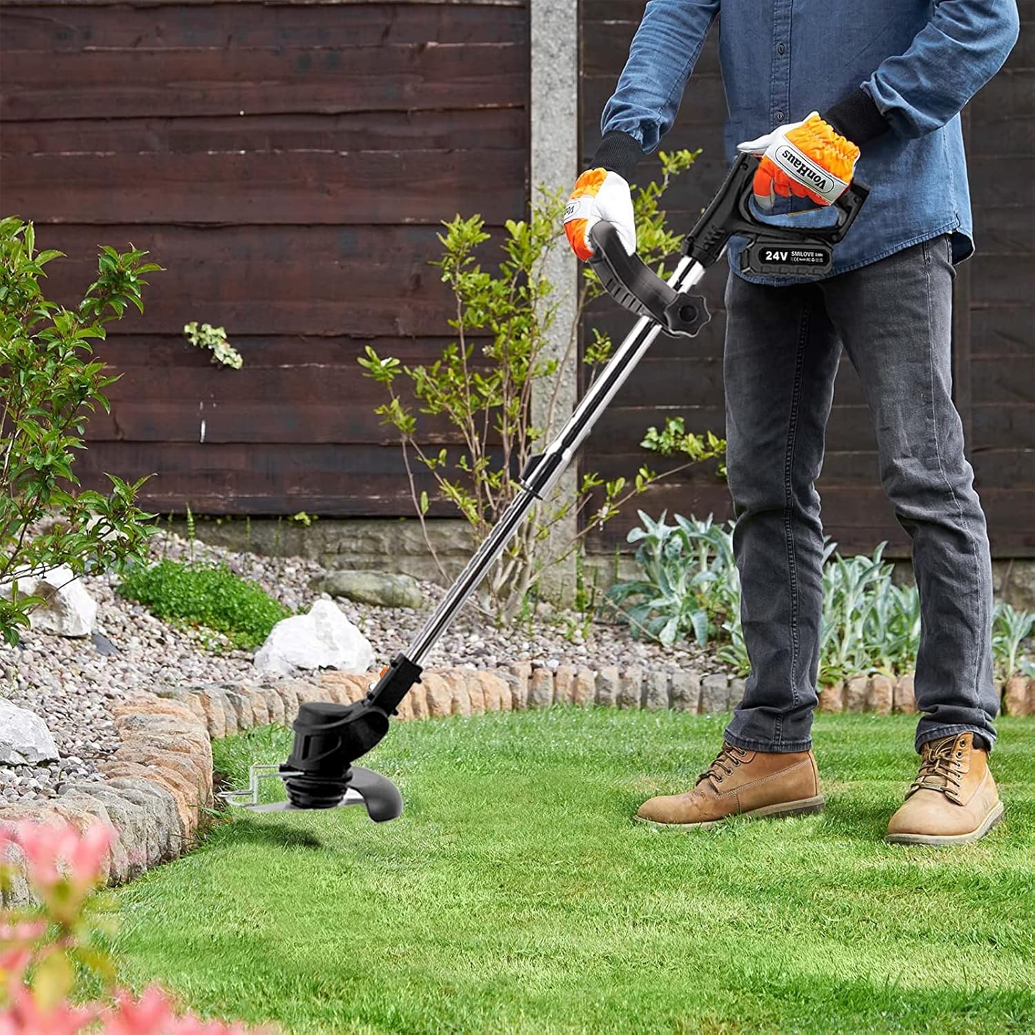 21V Cordless Strimmer, Telescopic Lightweight Grass Trimmer with 6xMetal Blades...