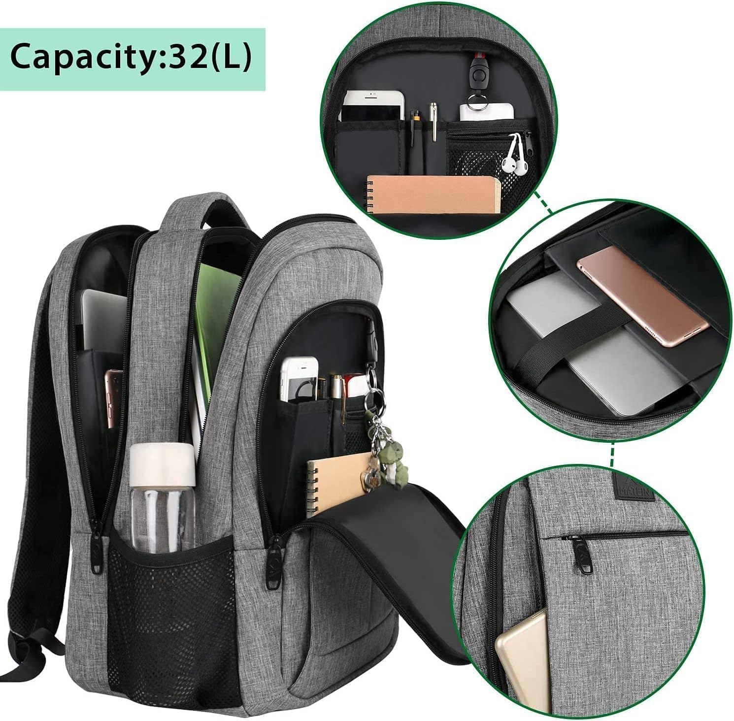 MATEIN Travel Laptop Backpack, Work Bag Lightweight Laptop Bag with USB Charging...