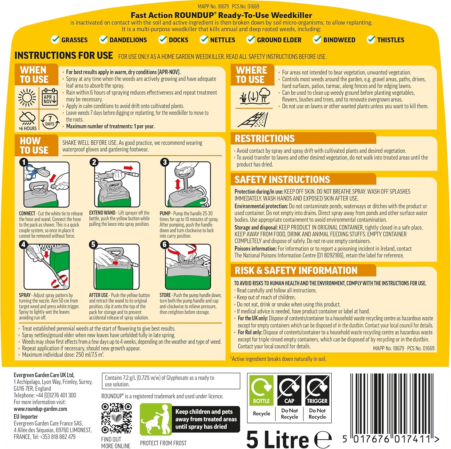 Roundup Fast Action Weedkiller Pump 'N Go Spray – 5L Ready-to-Use Glyphosate For...