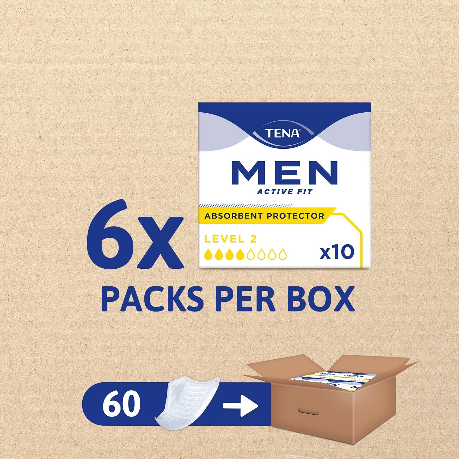 TENA Men Absorbent Protector Incontinence Pads, Level 2, 60 Incontinence Pads (1...