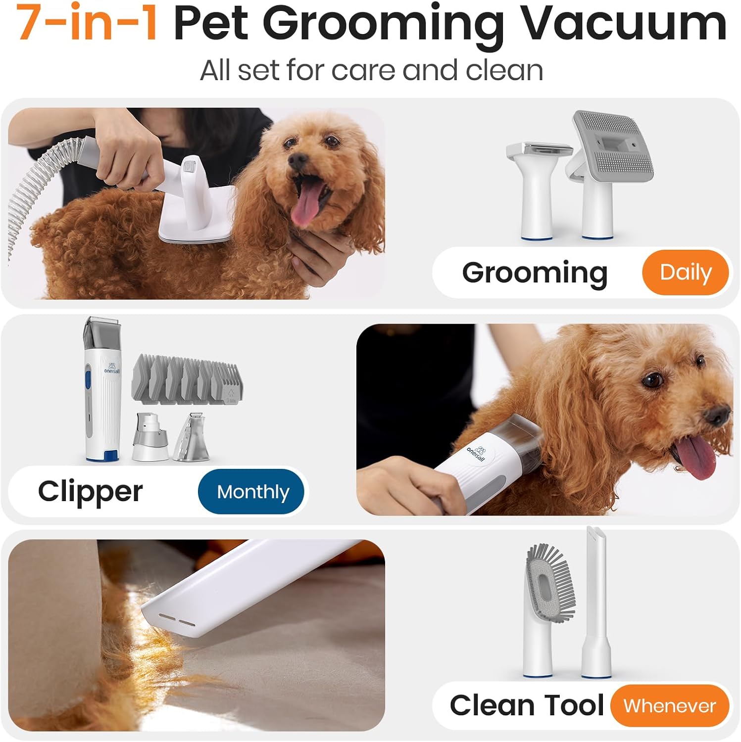 oneisall Dog Grooming Vacuum, Pet Grooming Vacuum with Clipper Nail Grinder, 1.5...