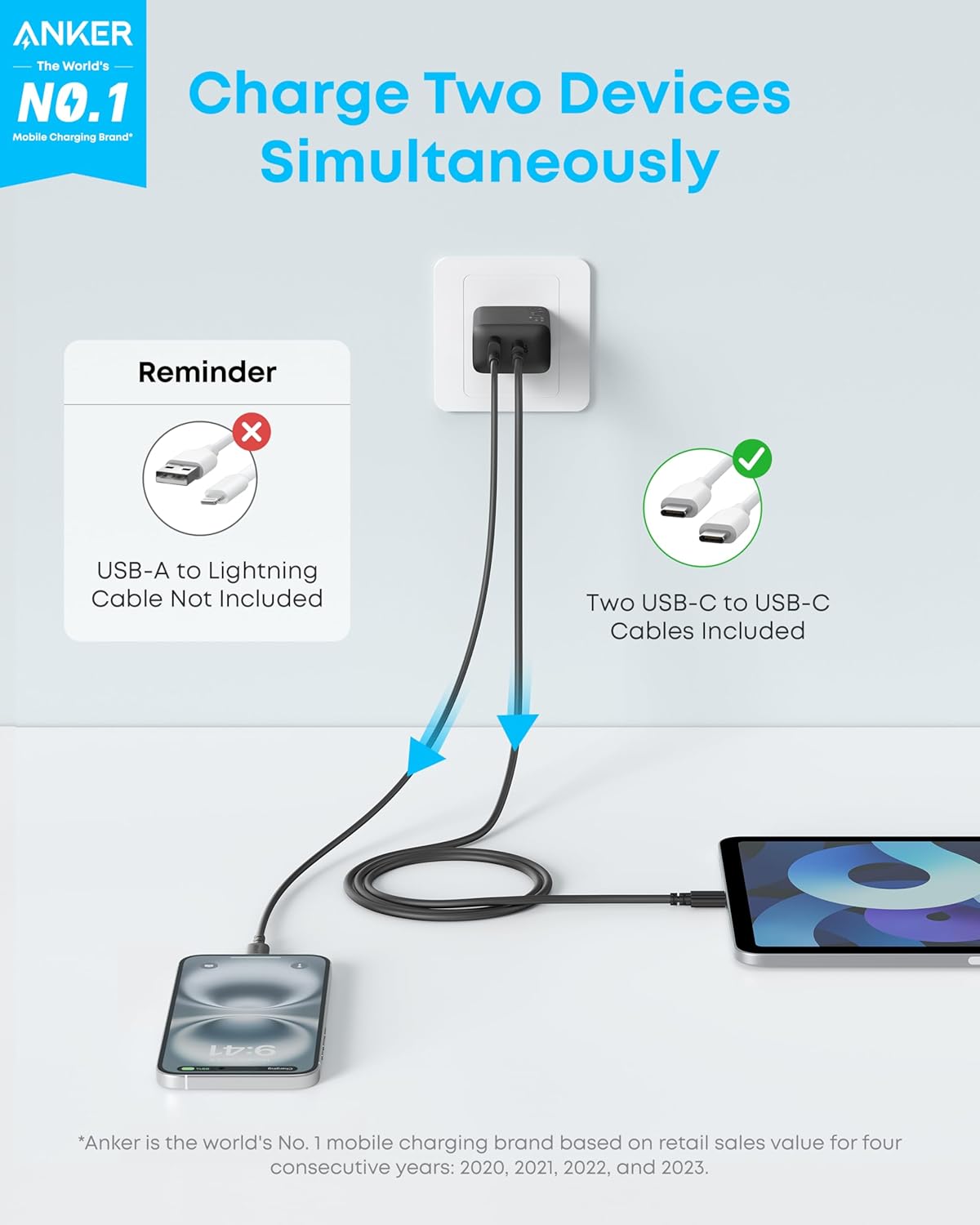 Anker iPhone 17/16 Charger, 2-Pack 20W Fast USB C Charger Block, for iPhone 16/1...