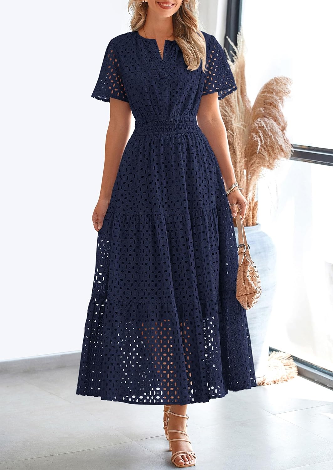 Charming PRETTYGARDEN Women's Summer Maxi Dress, Exclusive Short Sleeve V Neck D...