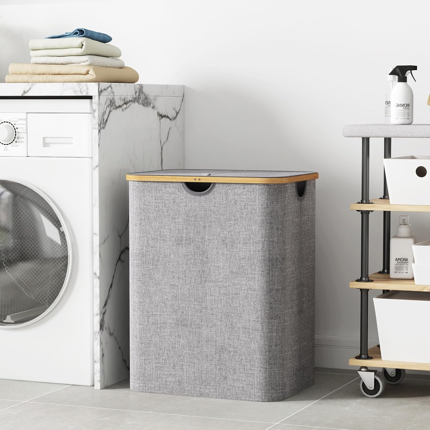 Lifewit 120L Laundry Basket, Special Double Dirty Clothes Bin with Bamboo Handle...