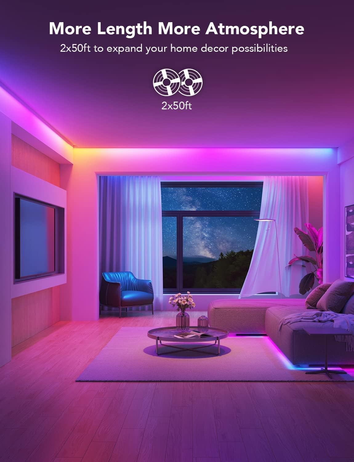 Govee 100ft RGBIC LED Strip Lights, Smart LED Lights Work with Alexa and Google...