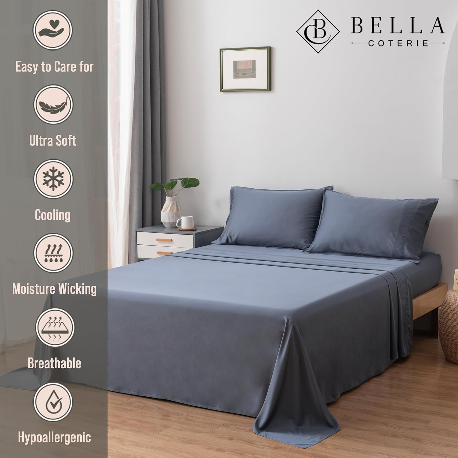 Premium Bella Coterie Luxury Sheet Set, Special Cal King Size Sheets with 100% O...