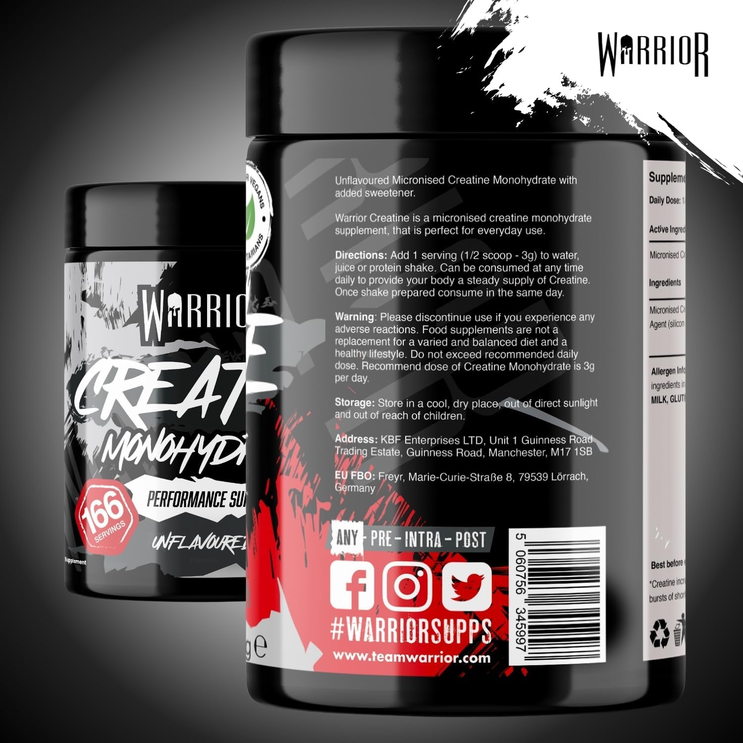 Warrior Creatine Monohydrate Powder 500g (166 Servings) – Pure Creatine Powder,...