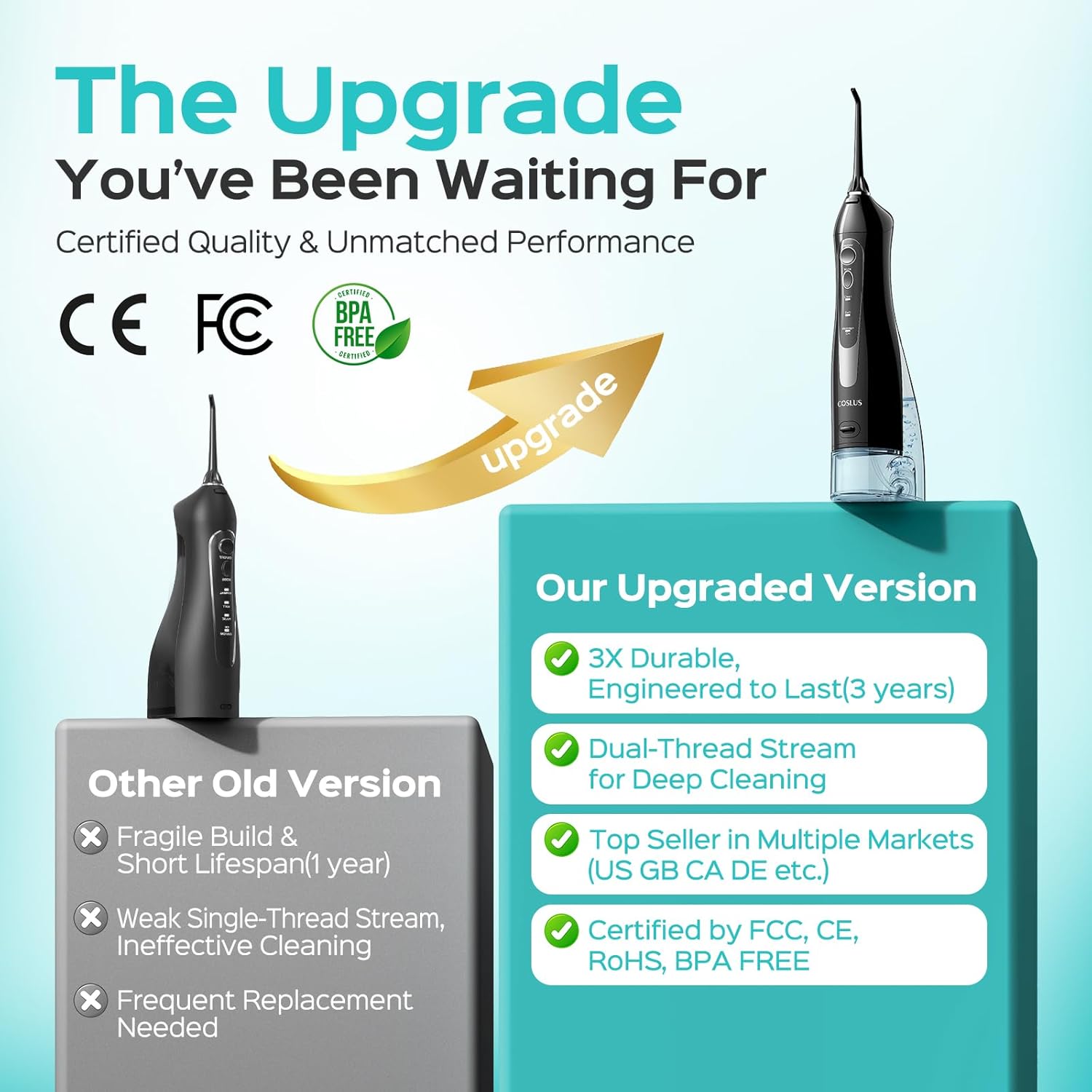 COSLUS Water Dental Flosser for Teeth Cordless: Portable Oral Irrigator 300ML 5...
