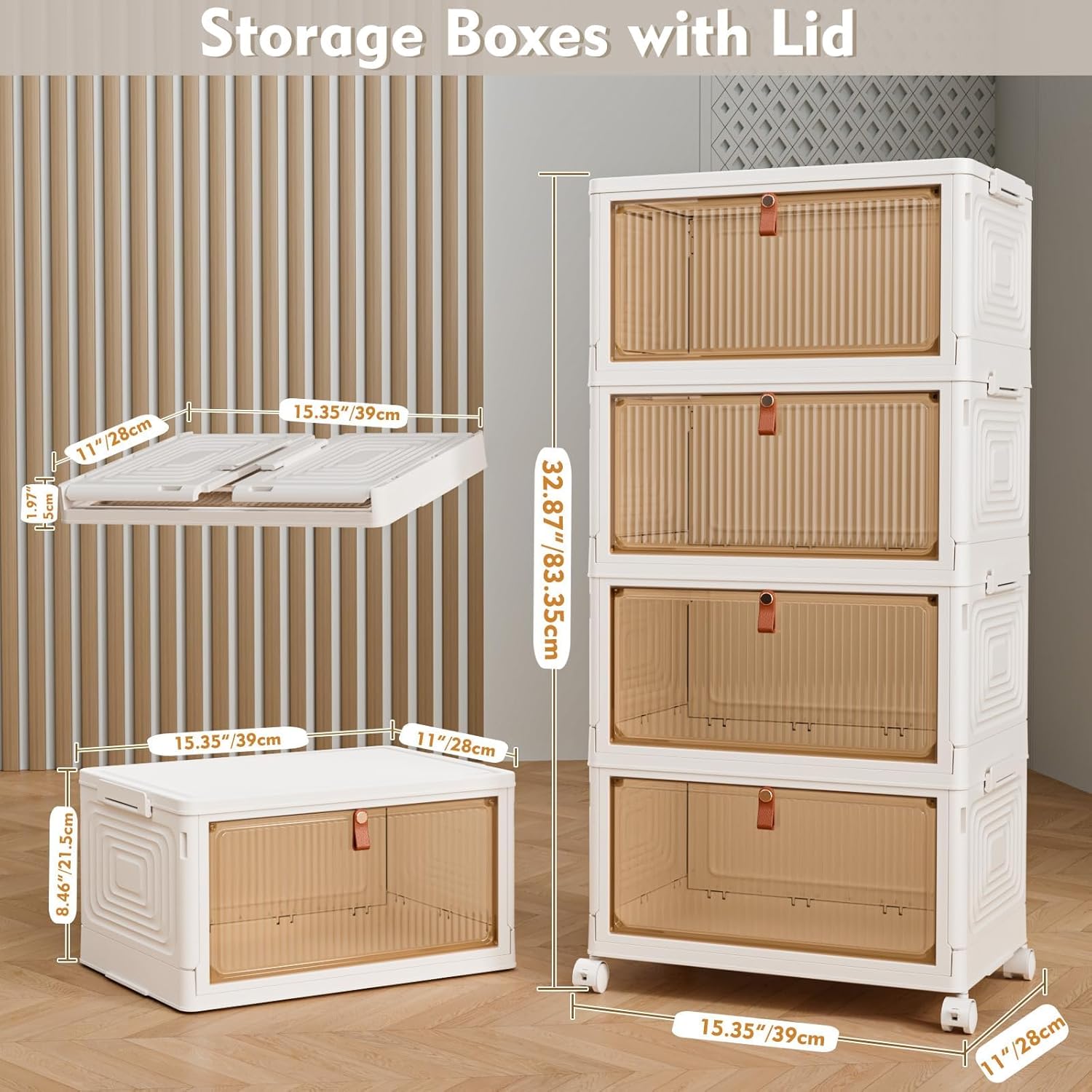 TidyTrove Storage Boxes with Lid, 4-Tier Plastic Stackable Storage Boxes with 1...