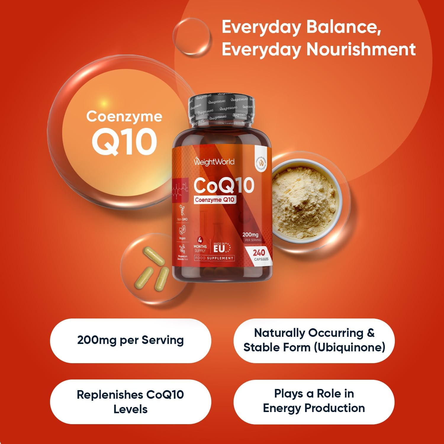 CoQ10 Supplement 200mg | 240 Vegan Co Enzyme Capsules | 4 Months Supply | Ubiqui...