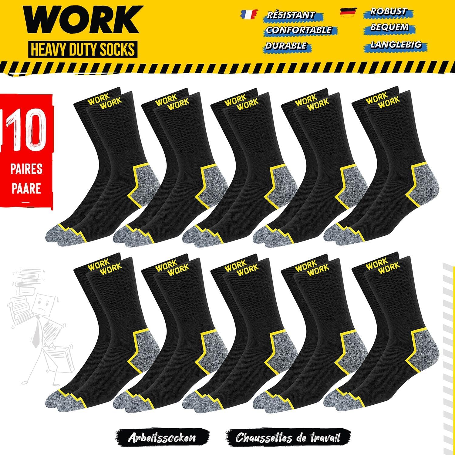 SOXCO 10 Pairs Men’s WORK Socks Black Crew Length 9-11 Black (10 Pairs)