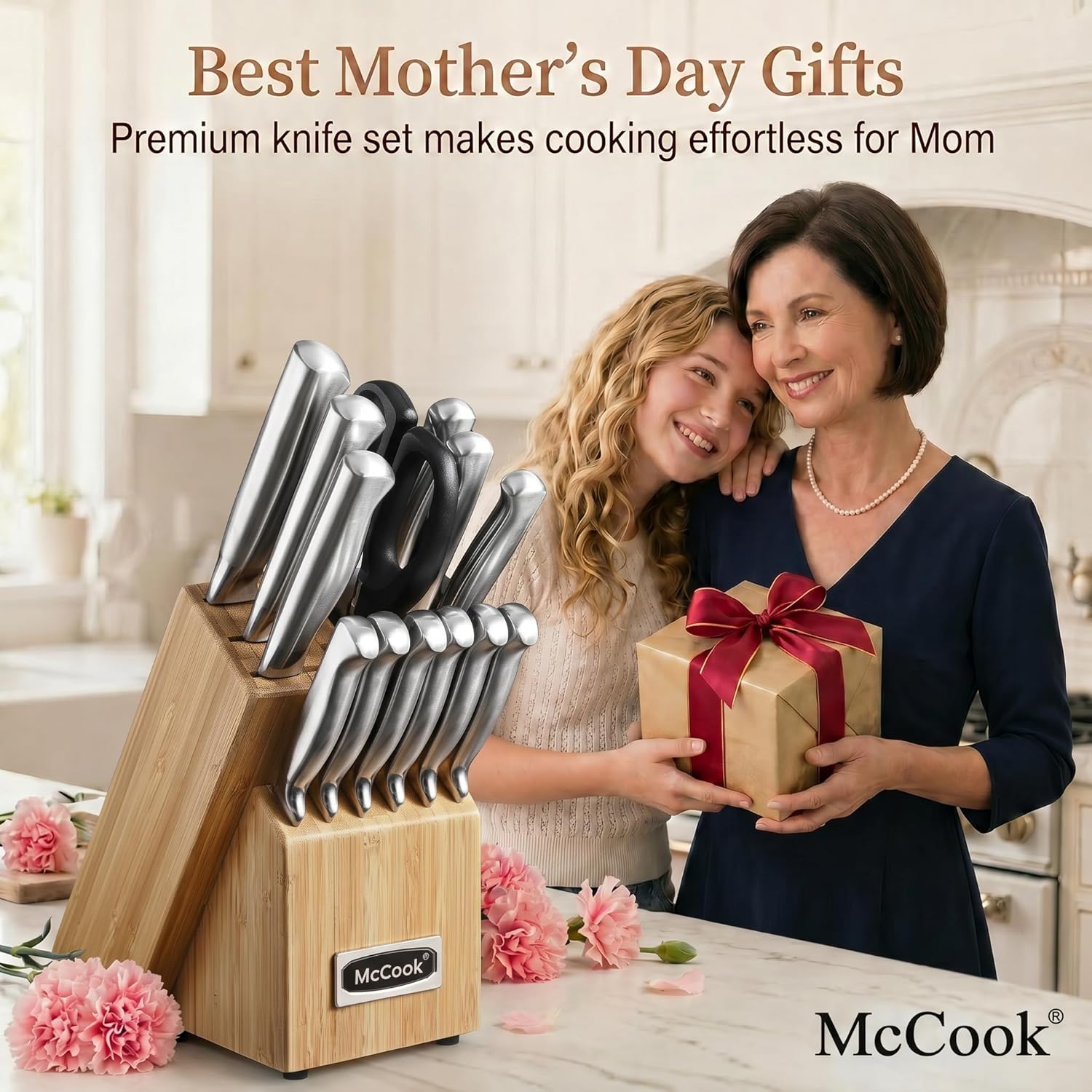 McCook® Knife Sets,German Stainless Steel Knife Block Sets with Built-in Sharpen...
