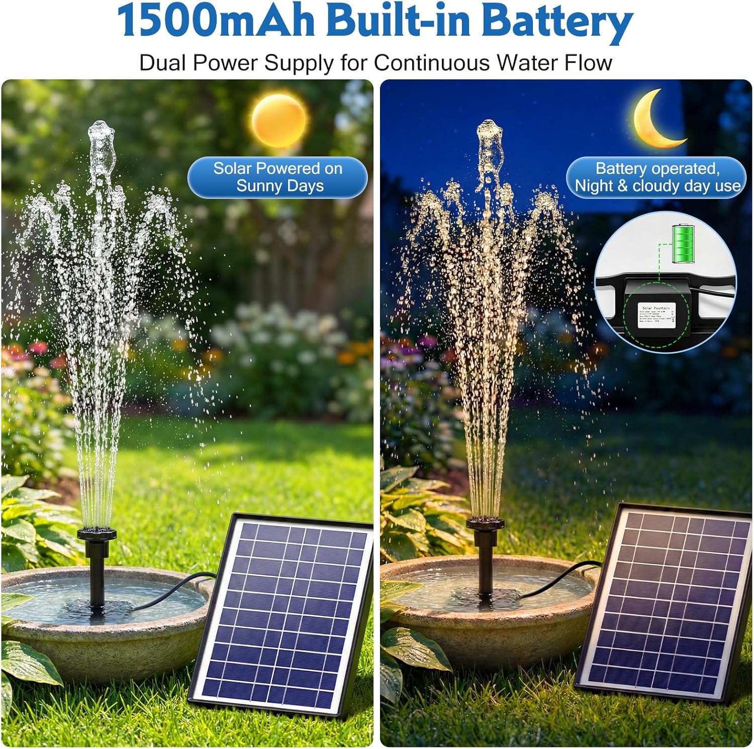AISITIN 6.5W Solar Fountain with Battery Backup, Upgraded Solar Pond Pump, Solar...