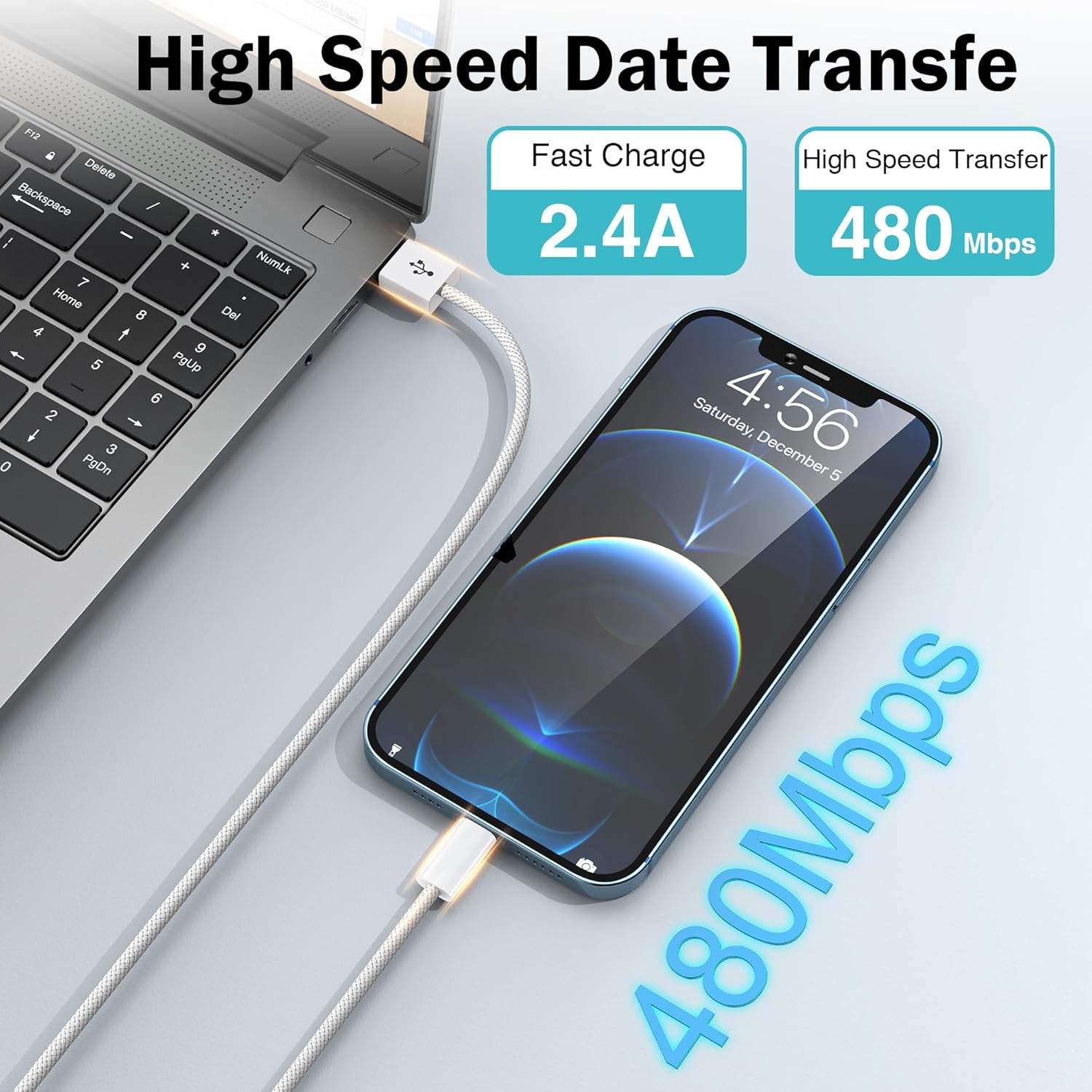 iPhone Charger Cable 2 Pack 2M [Apple MFi Certified] Lightning Cable Fast Chargi...